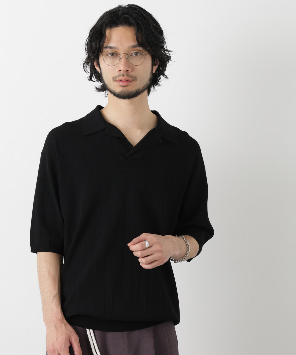 「ASSEMBLANC」 針抜きスキッパーポロ