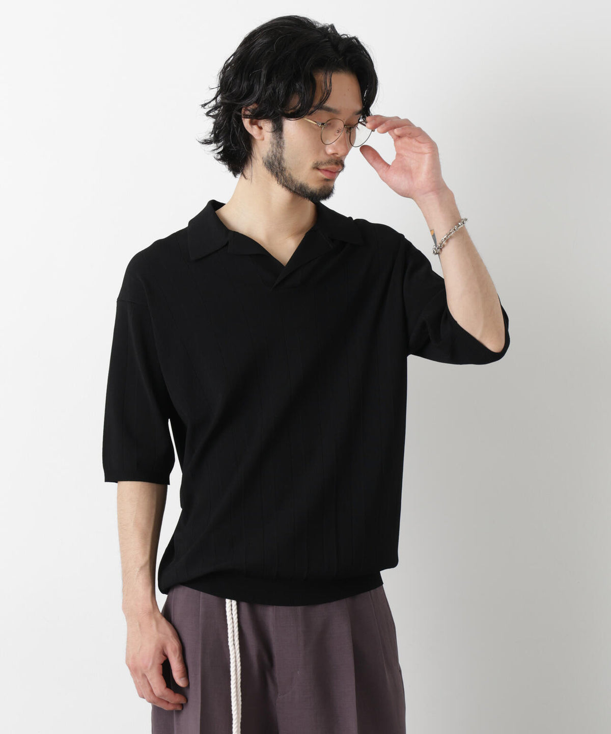 「ASSEMBLANC」 針抜きスキッパーポロ