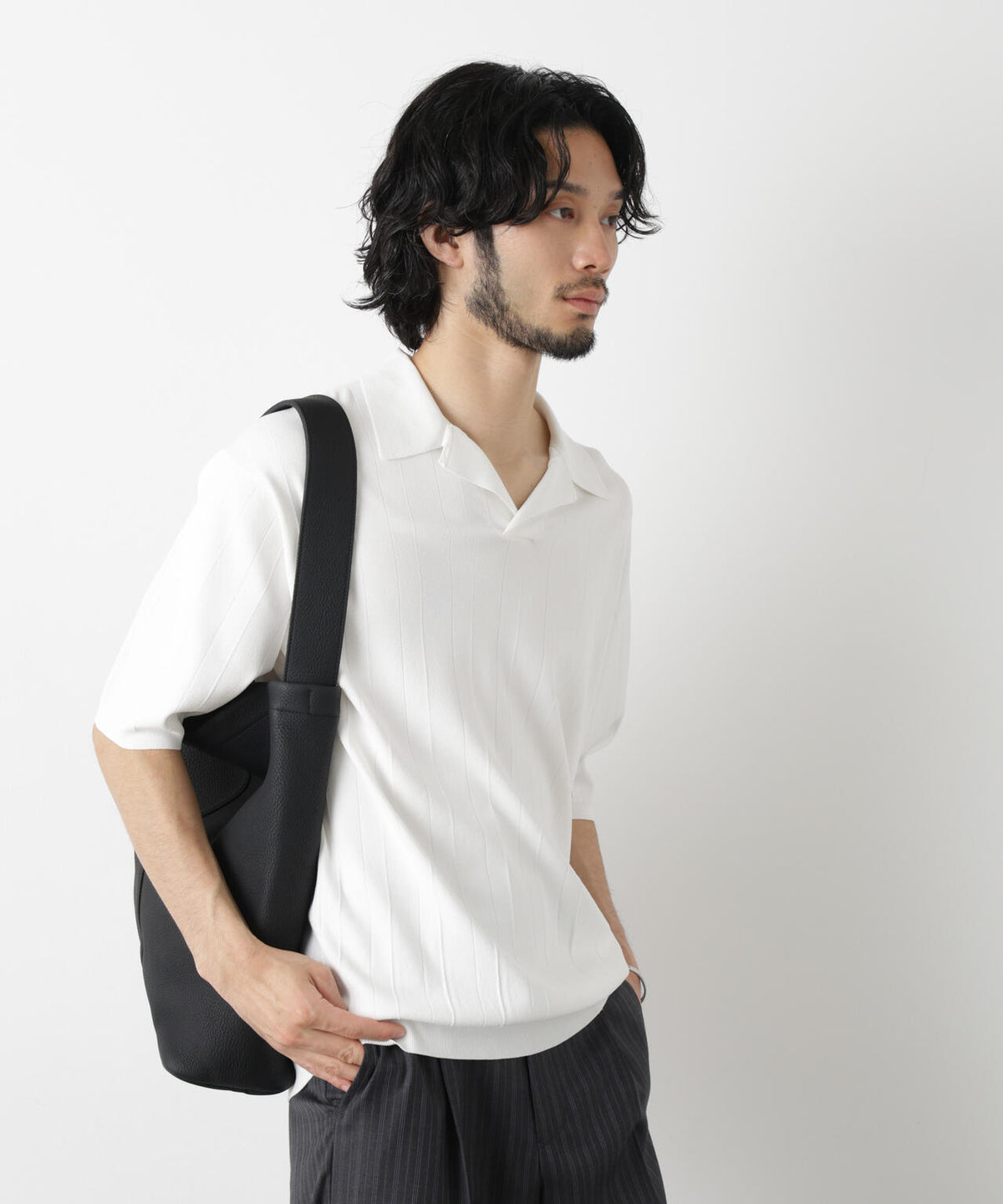 「ASSEMBLANC」 針抜きスキッパーポロ