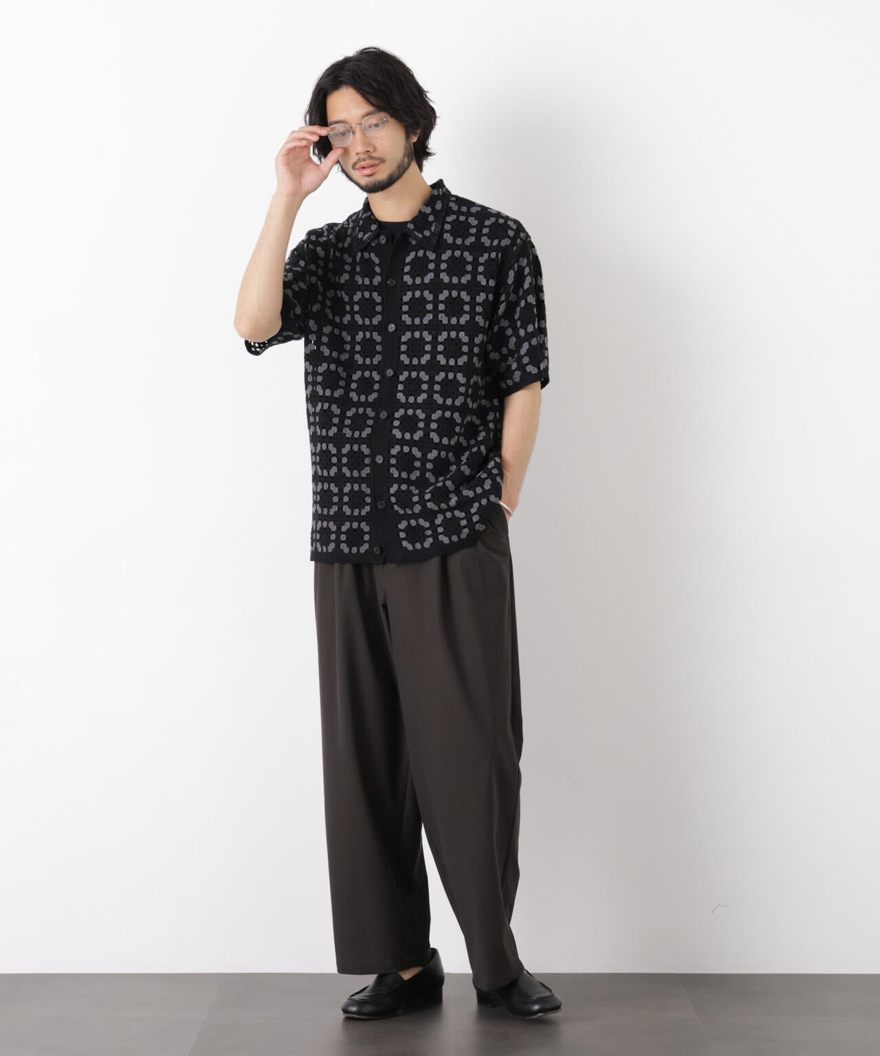 ラッセル編みニットシャツ