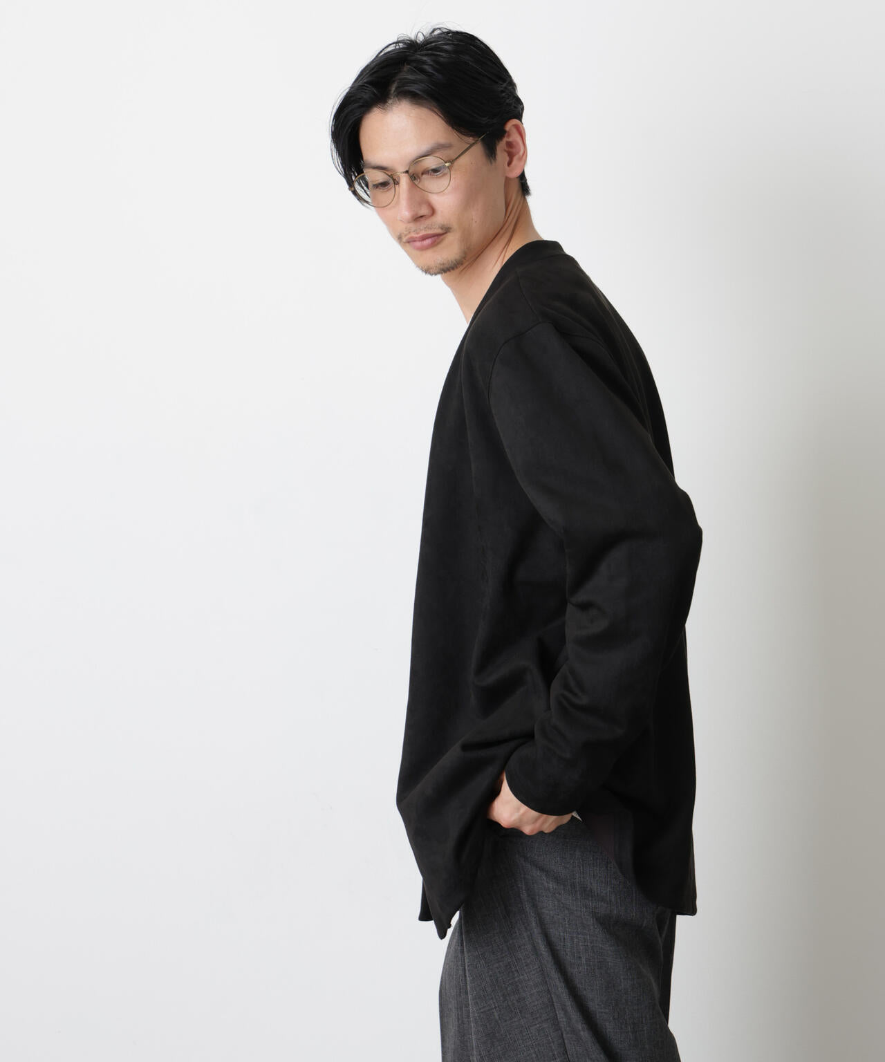 「モダンコンフォート」フェイクスエードトッパーカーディガン