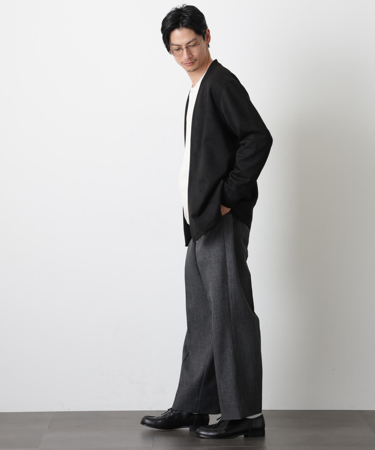 「モダンコンフォート」フェイクスエードトッパーカーディガン