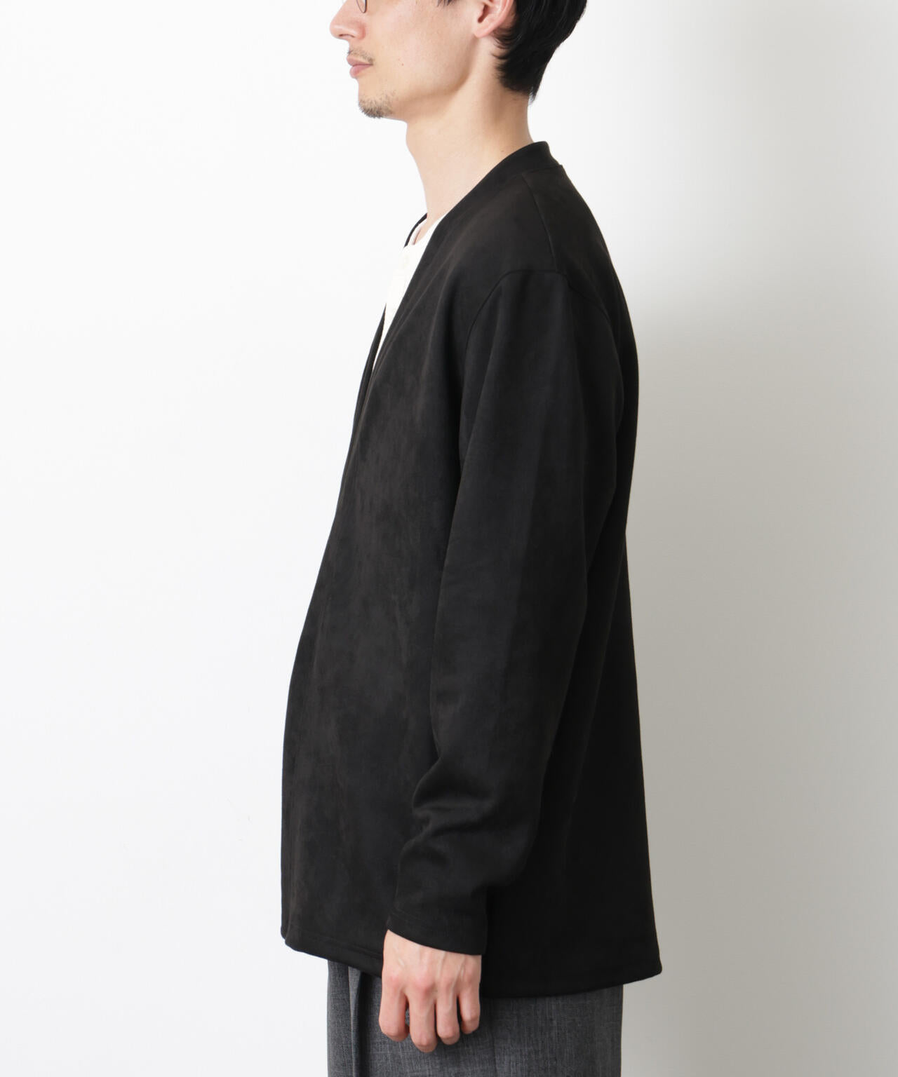 「モダンコンフォート」フェイクスエードトッパーカーディガン