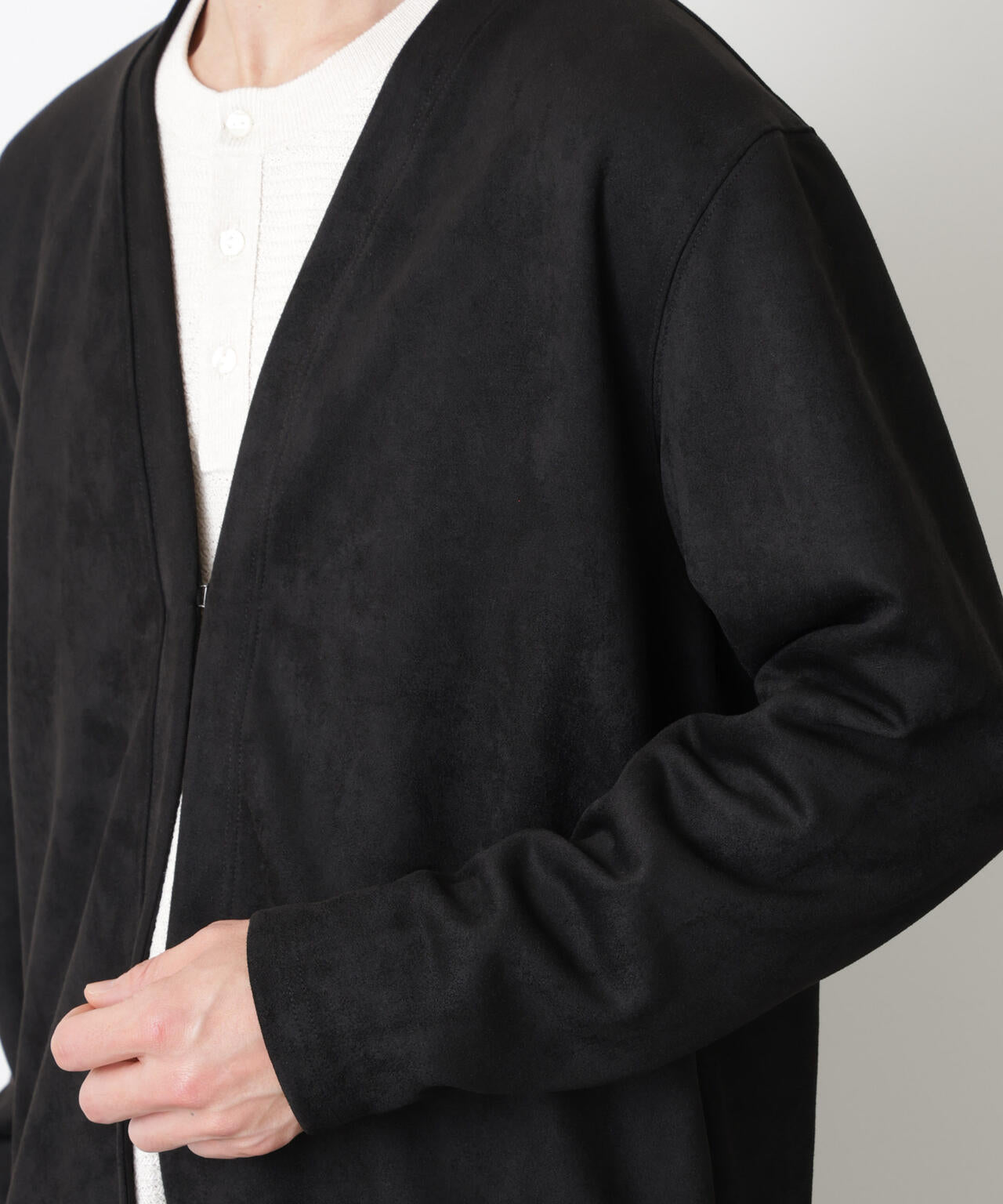 「モダンコンフォート」フェイクスエードトッパーカーディガン