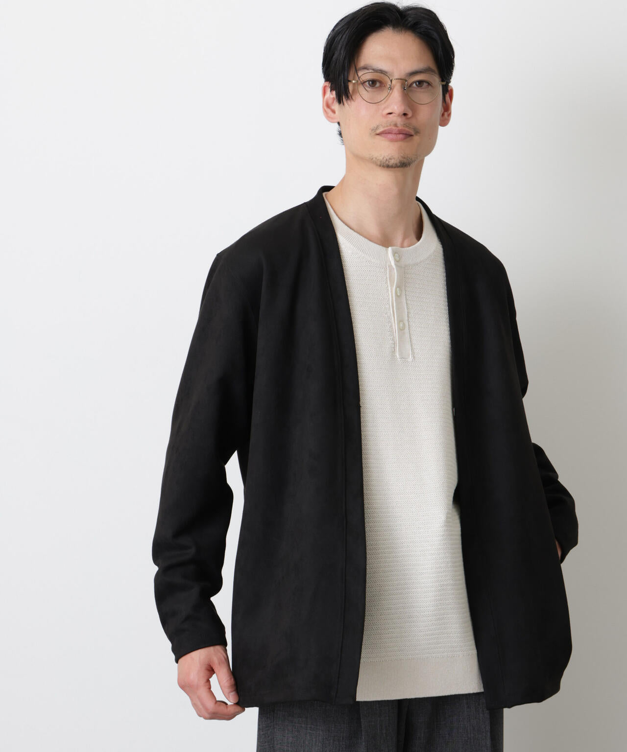 「モダンコンフォート」フェイクスエードトッパーカーディガン