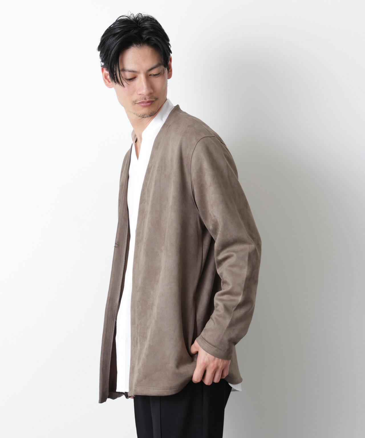 「モダンコンフォート」フェイクスエードトッパーカーディガン