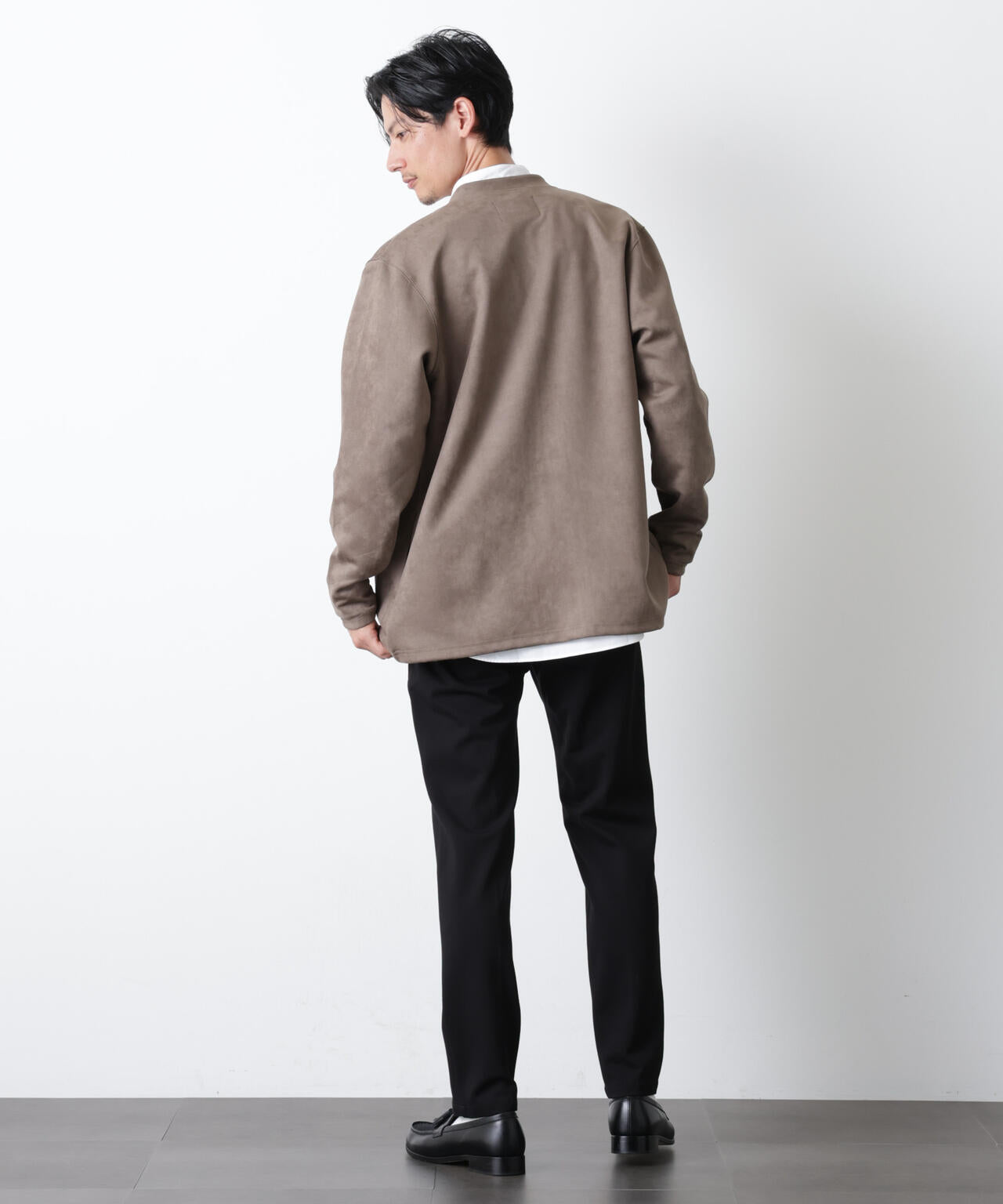 「モダンコンフォート」フェイクスエードトッパーカーディガン