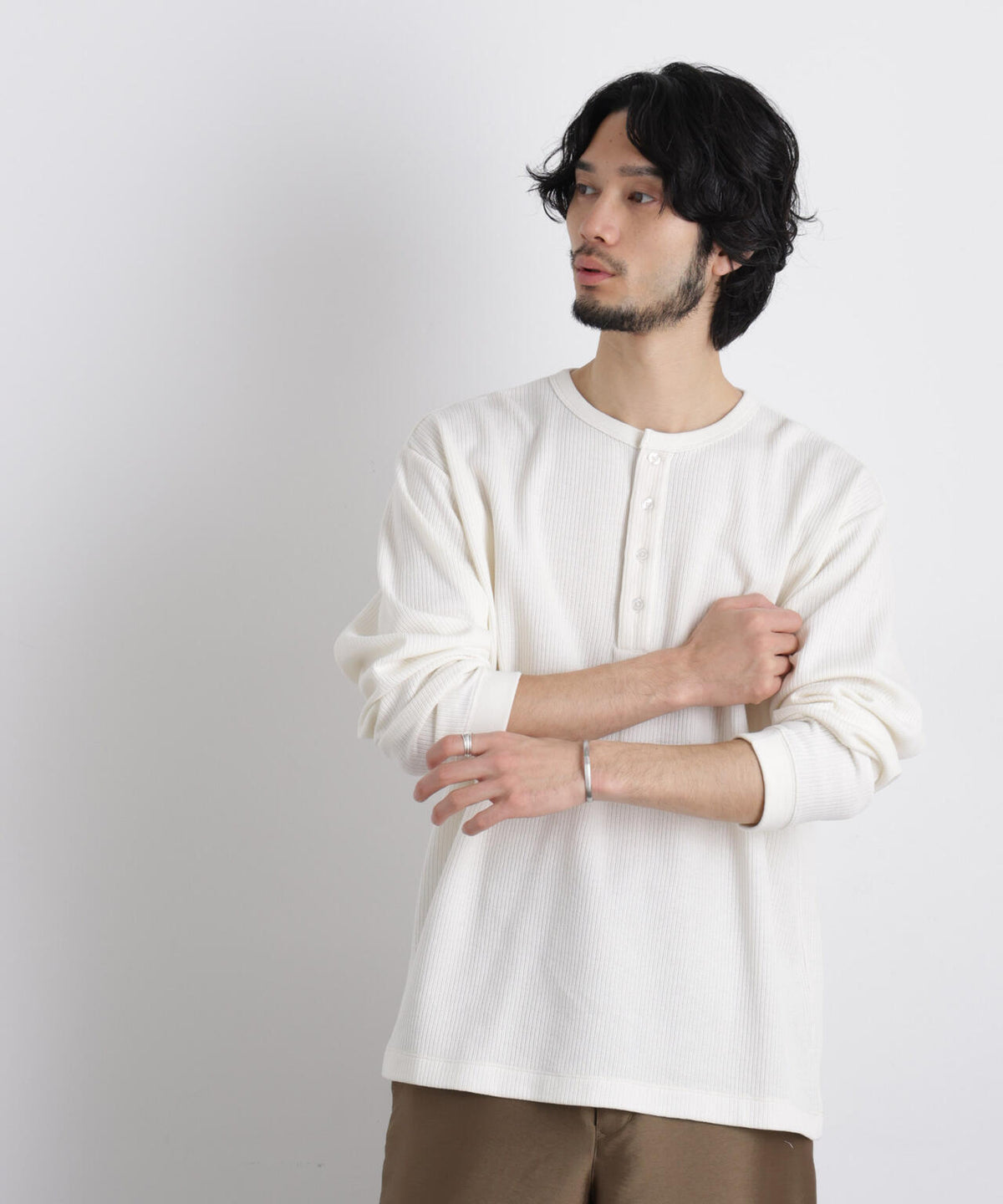 「ASSEMBLANC」 ドロップニードルリブ ヘンリーネック