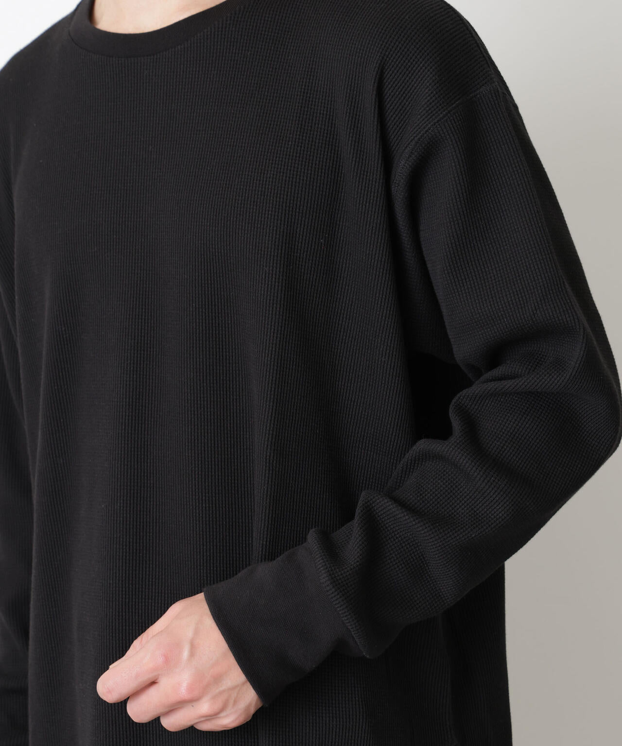 ミニワッフルクルーネックTシャツ 長袖