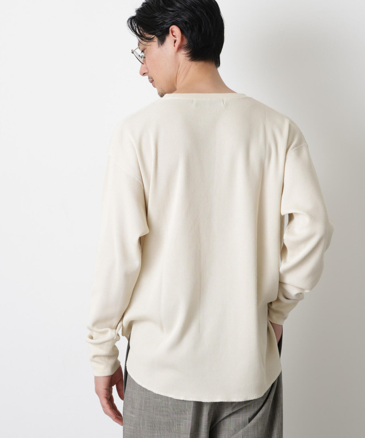 ミニワッフルクルーネックTシャツ 長袖