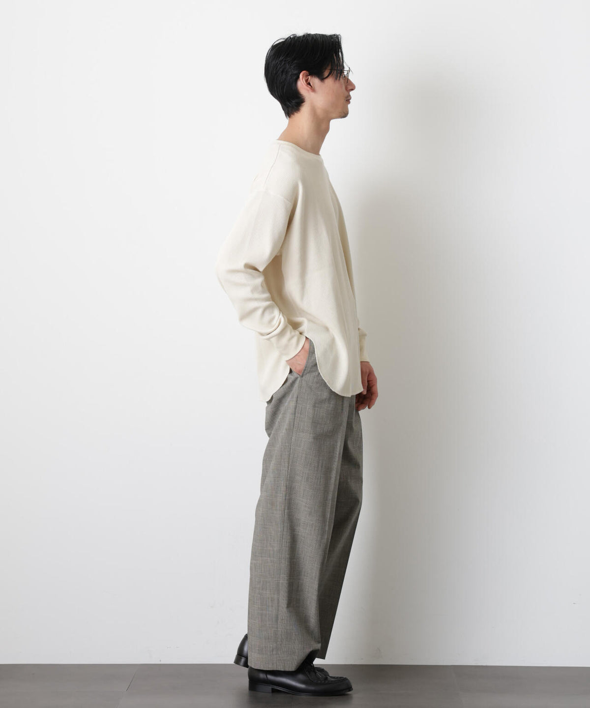 ミニワッフルクルーネックTシャツ 長袖