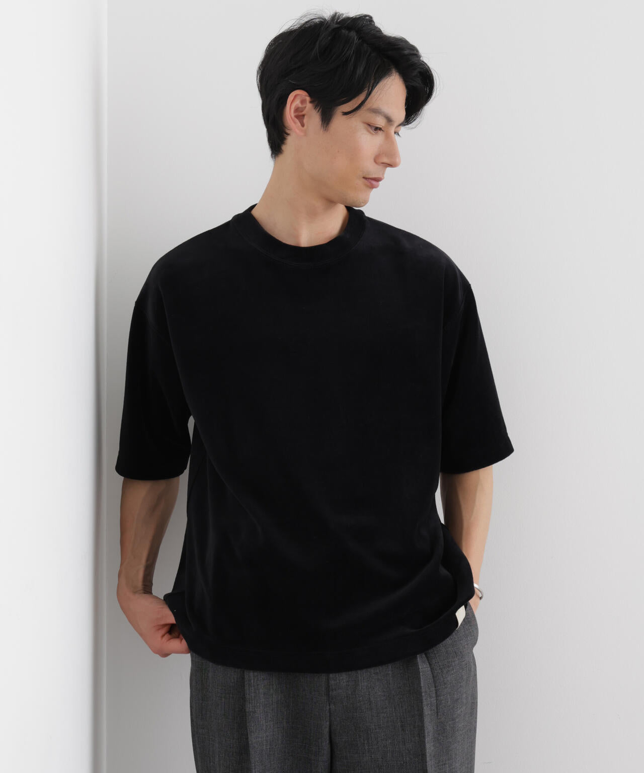 ベロア クルーネック Tシャツ 半袖