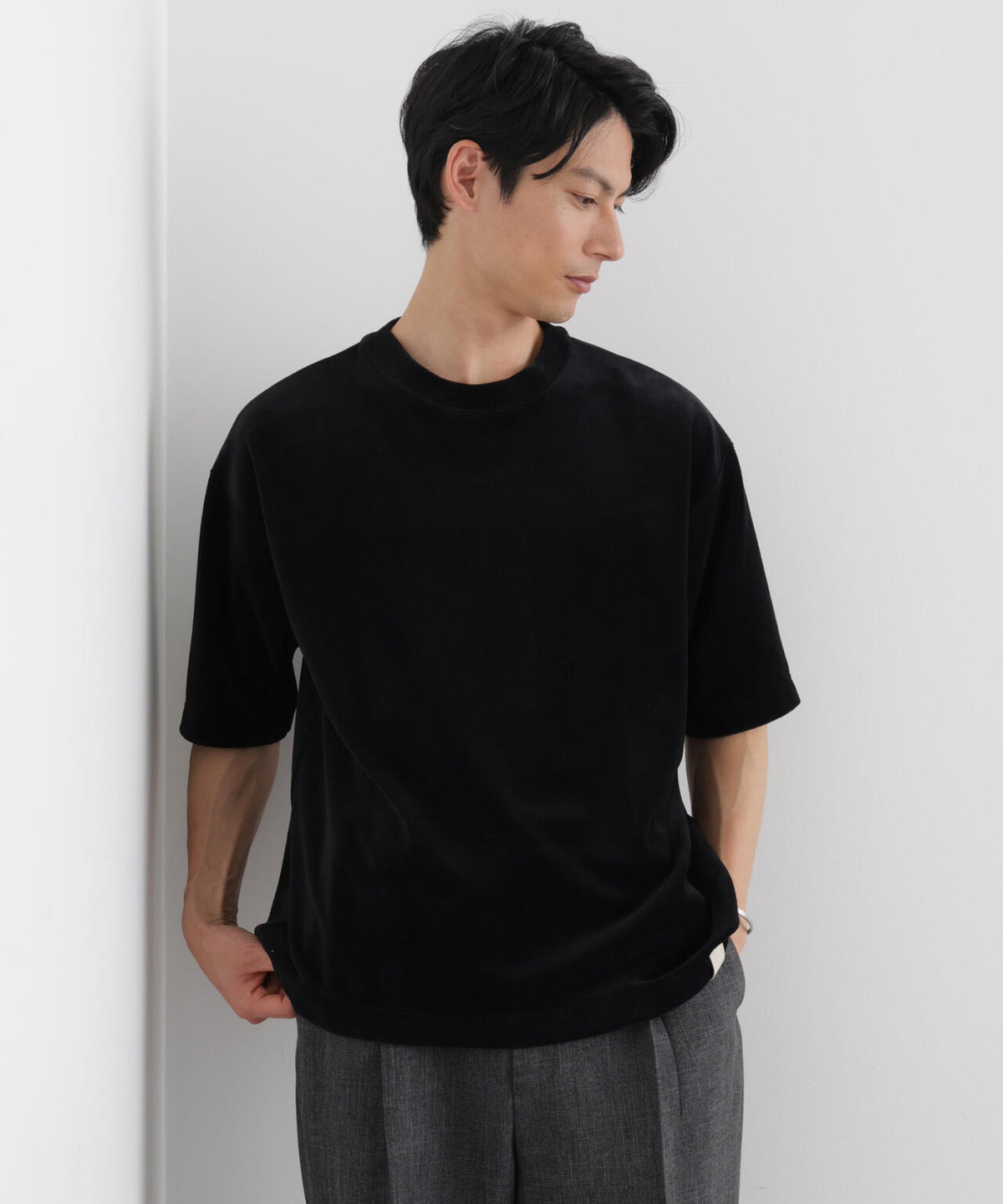 ベロア クルーネック Tシャツ 半袖