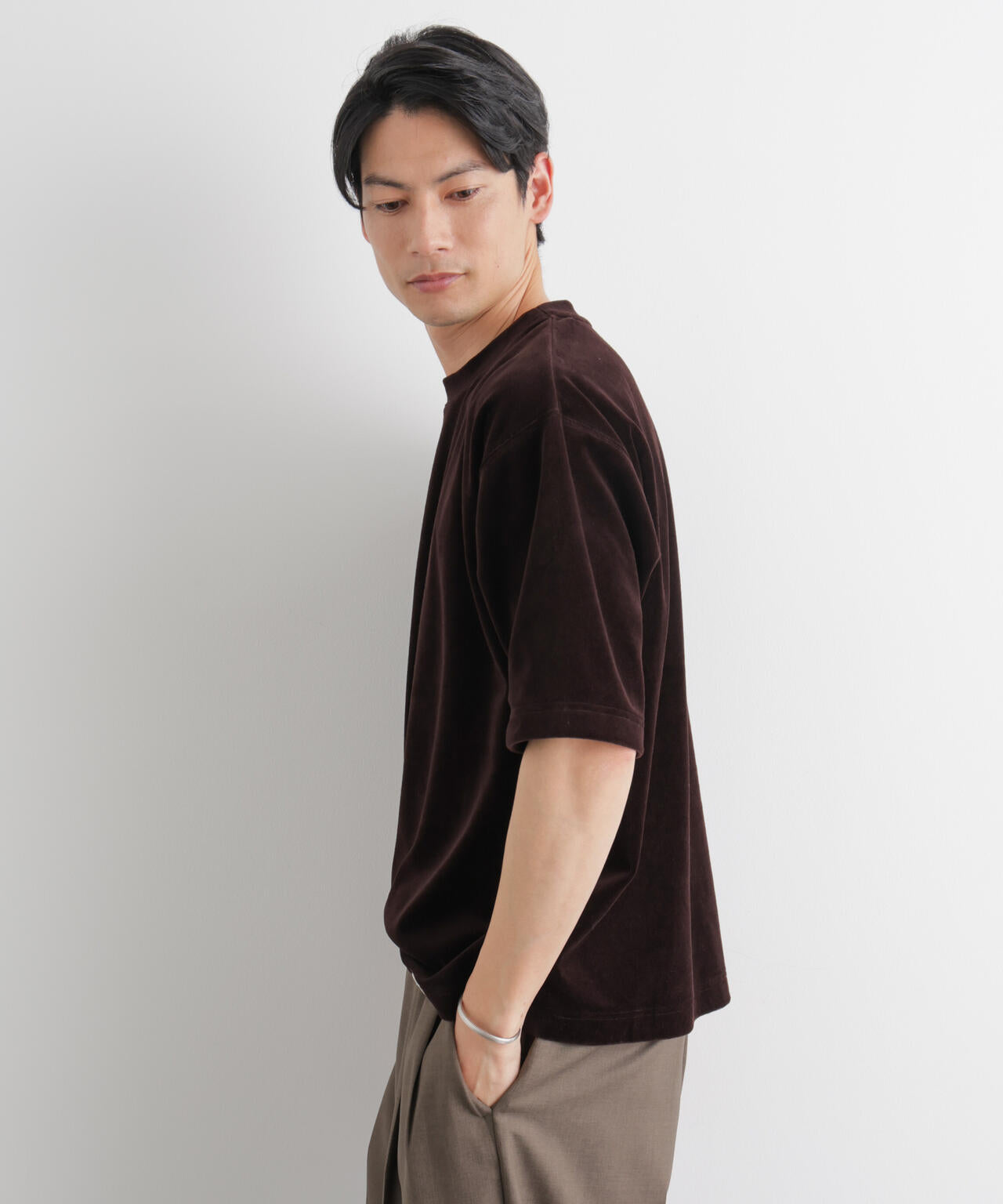 ベロア クルーネック Tシャツ 半袖
