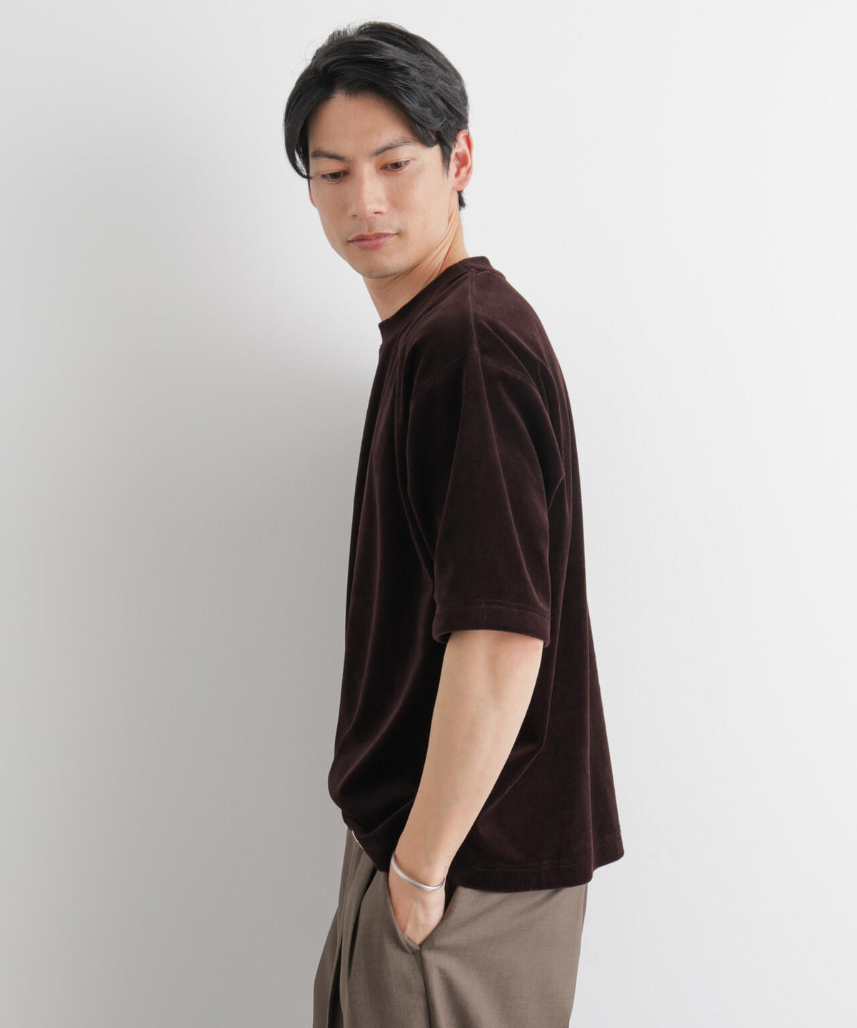 ベロア クルーネック Tシャツ 半袖