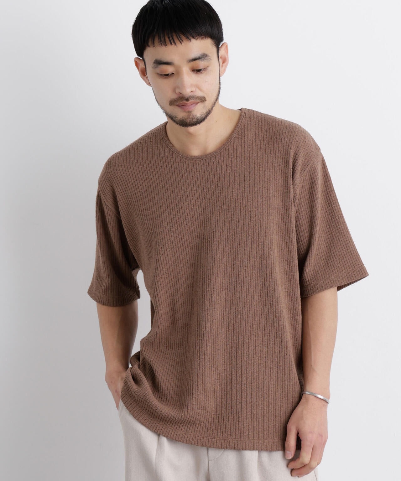 強撚ループヤーン針抜きストレッチ Tシャツ
