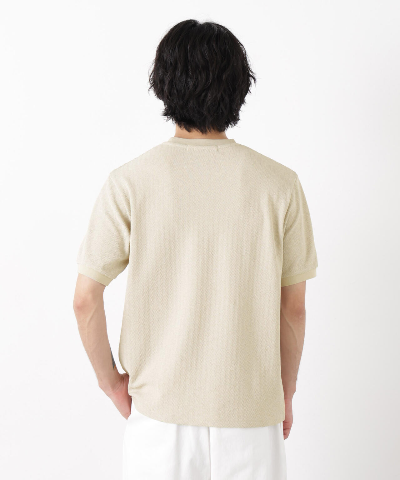 「モダンコンフォート」ヘリンボン クルーネックTシャツ 半袖
