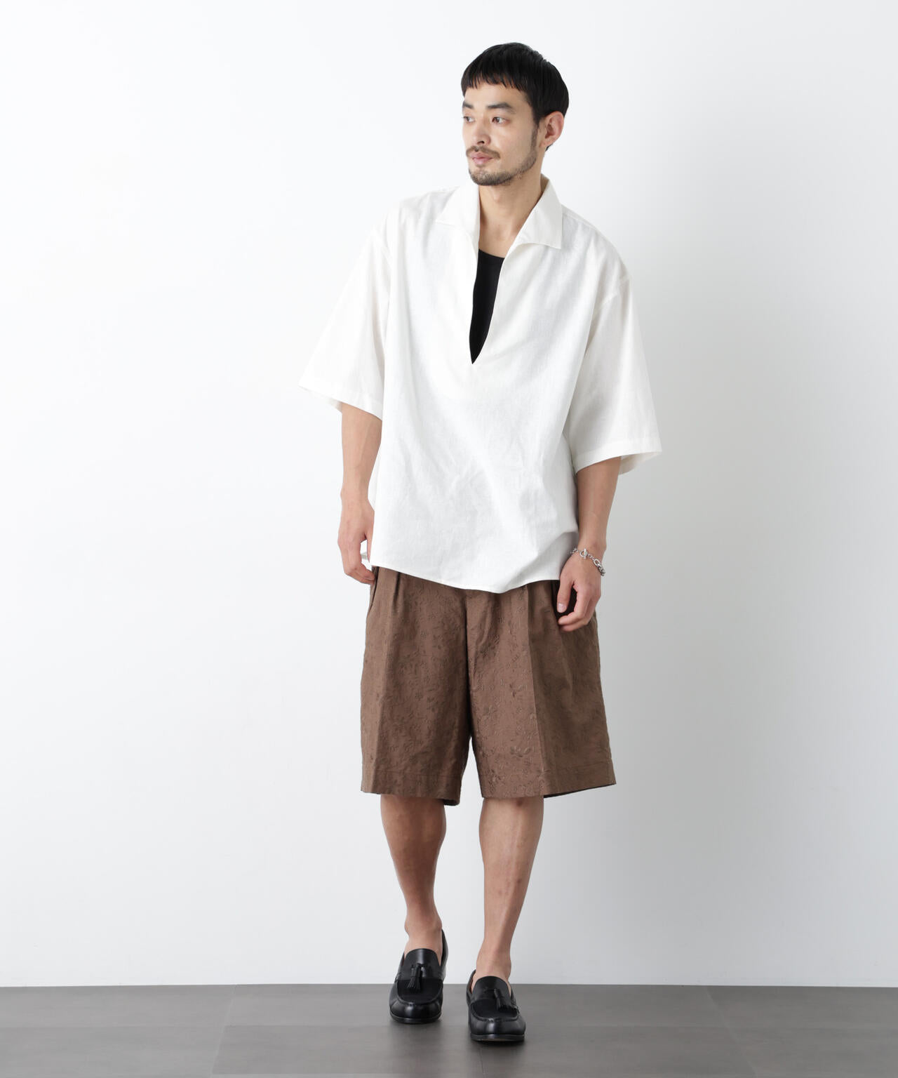 「OtoNANO」×masoret 総柄刺繍ショートパンツ(セットアップ可)