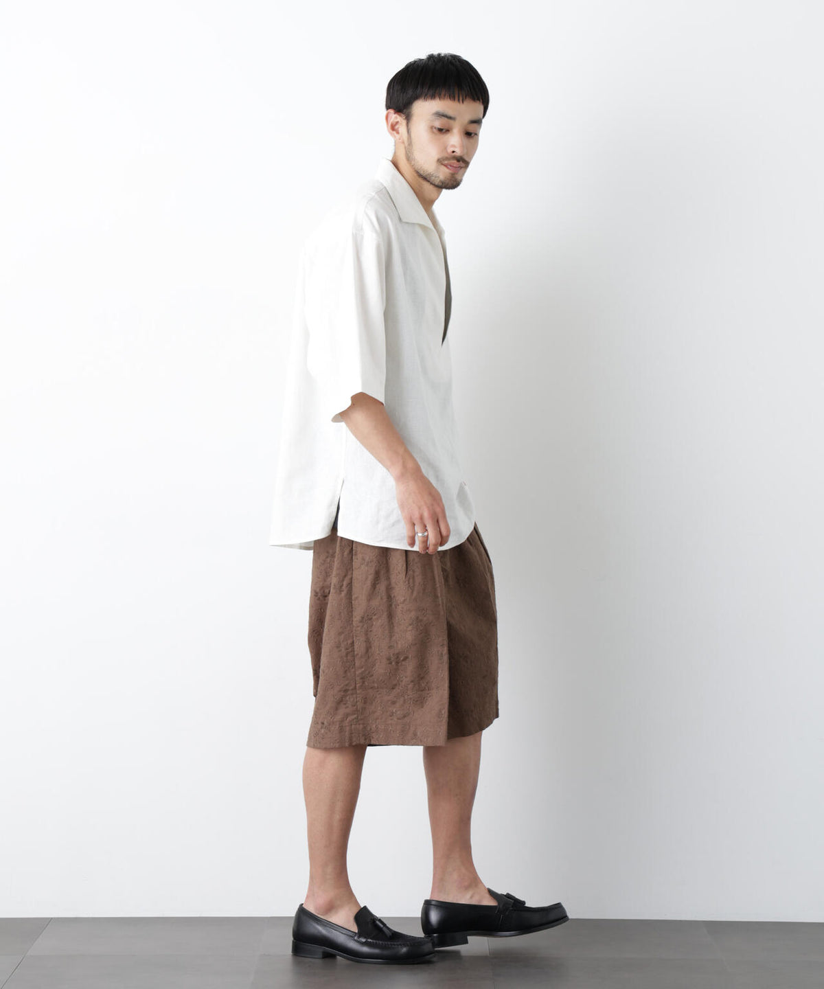 「OtoNANO」×masoret 総柄刺繍ショートパンツ(セットアップ可)
