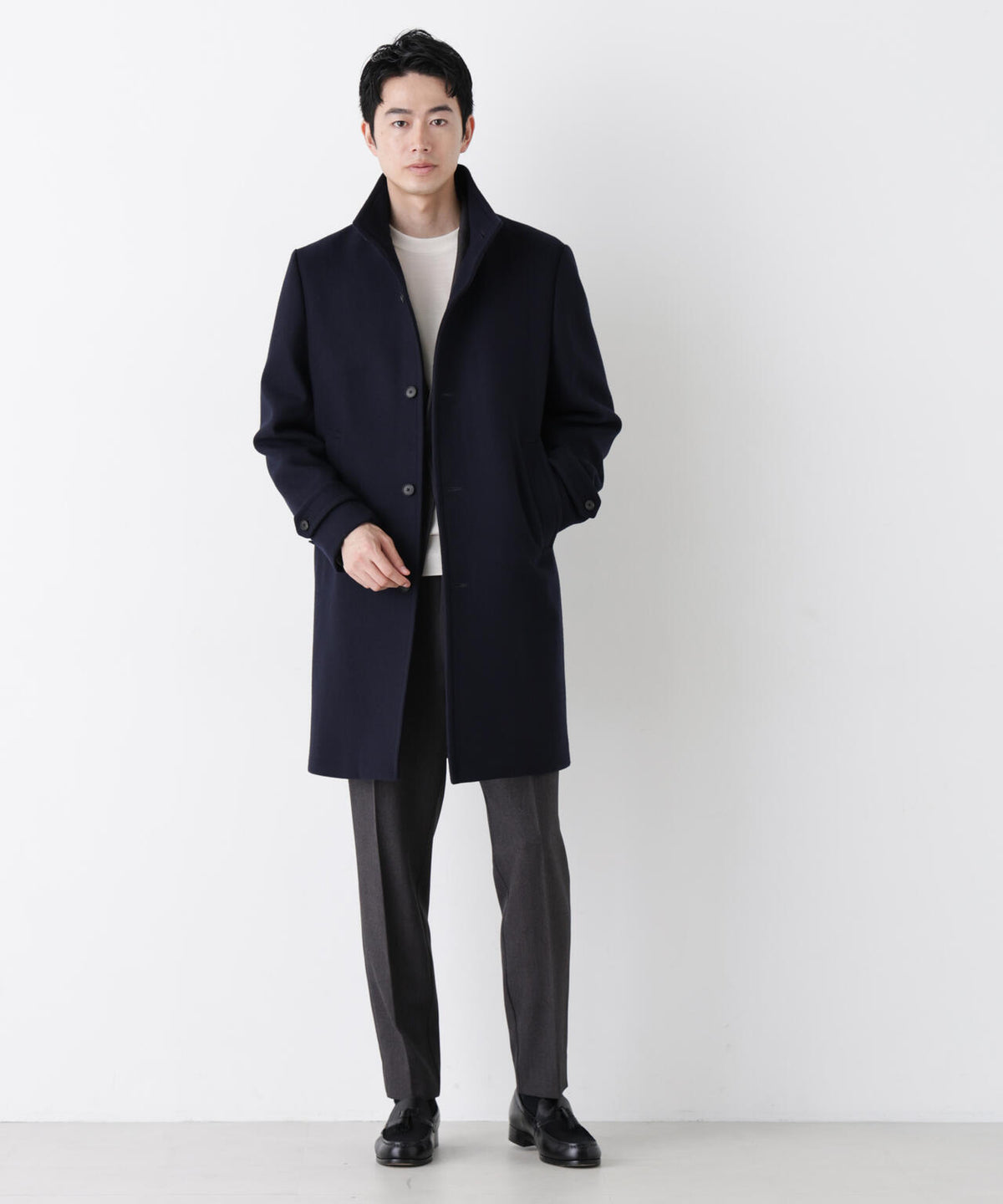 「NEW ON COAT」ウール/Nスタンドカラーコート
