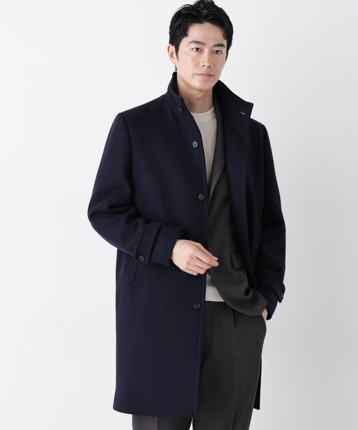 「NEW ON COAT」ウール/Nスタンドカラーコート