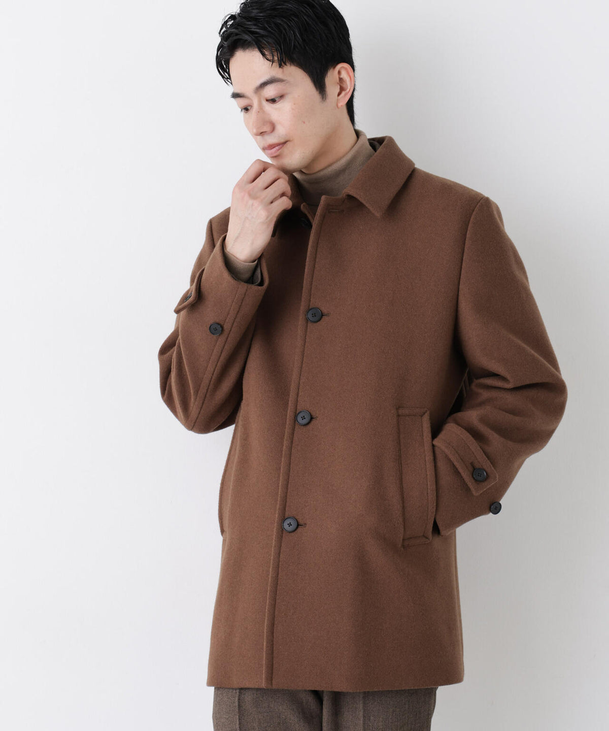 「NEW ON COAT」ウール/Nショートステンカラーコート
