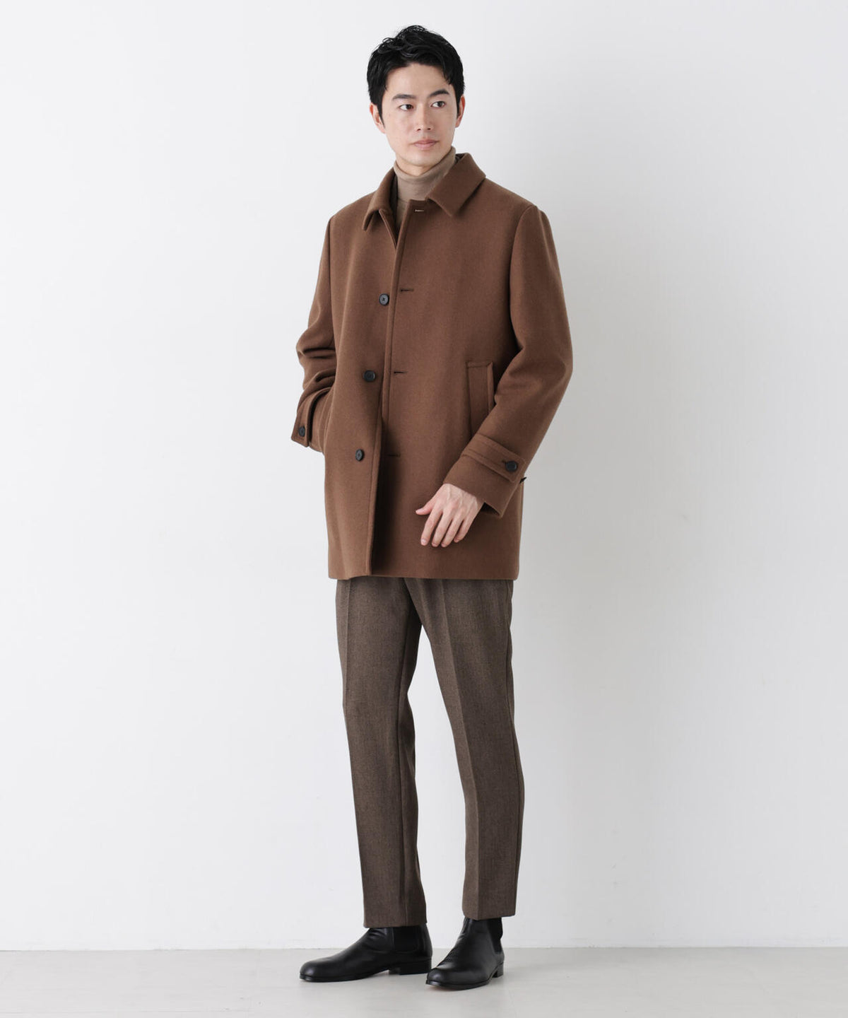 「NEW ON COAT」ウール/Nショートステンカラーコート