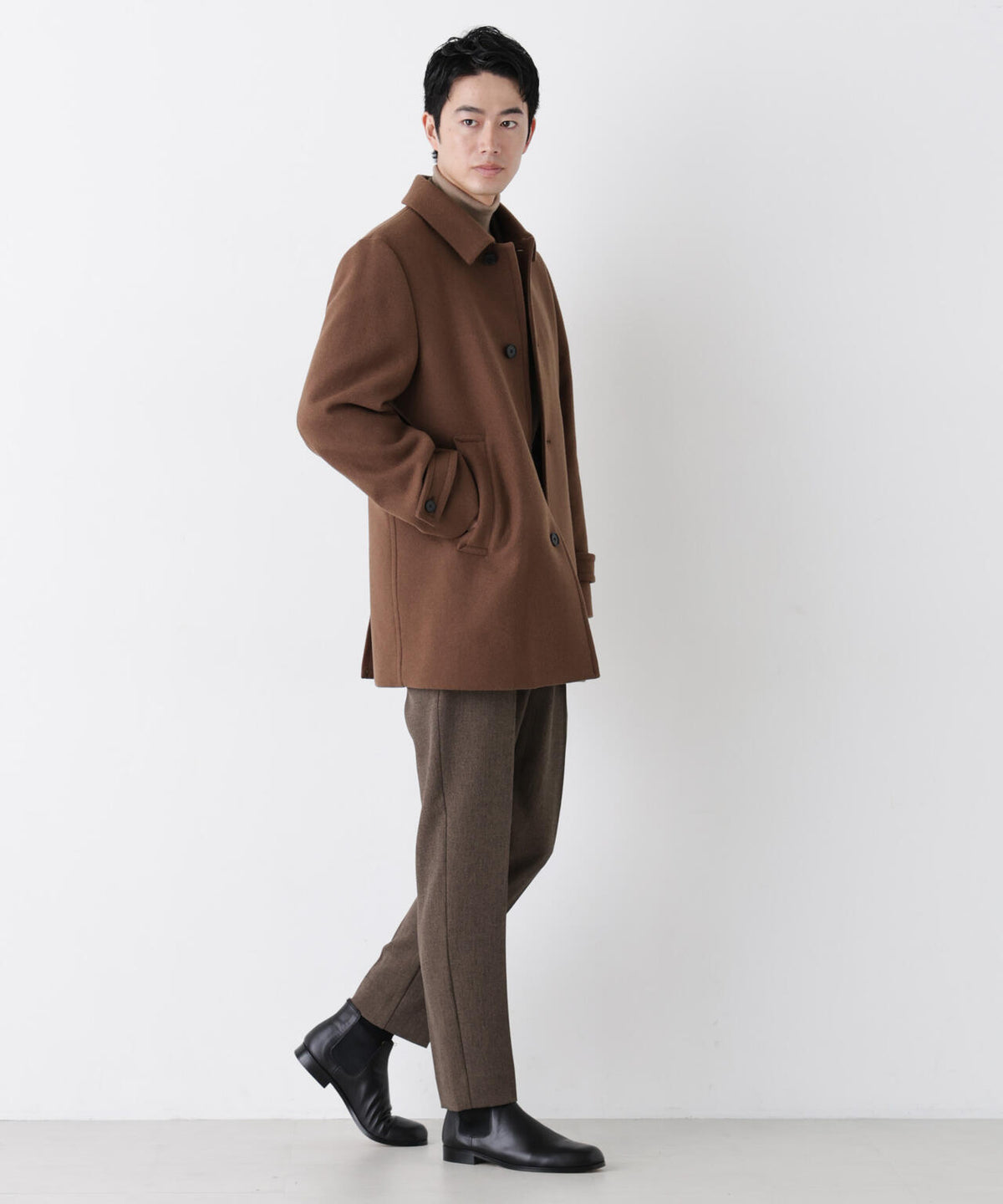 「NEW ON COAT」ウール/Nショートステンカラーコート
