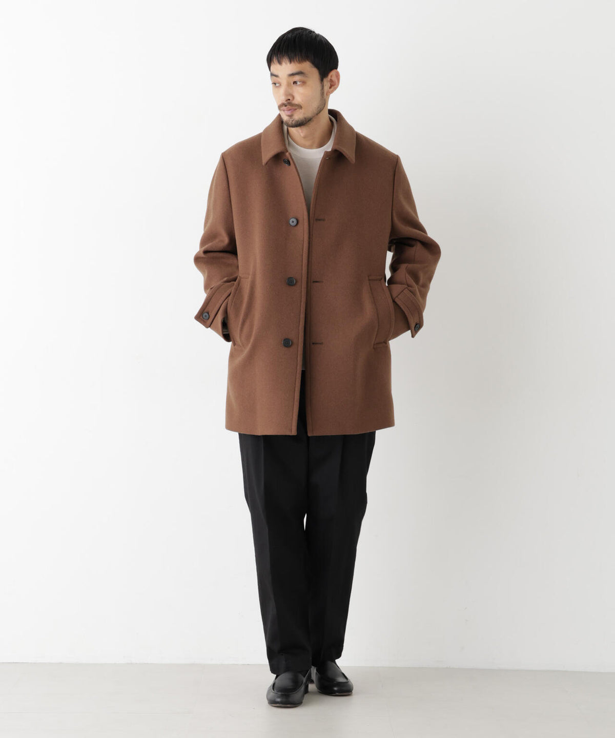 「NEW ON COAT」ウール/Nショートステンカラーコート