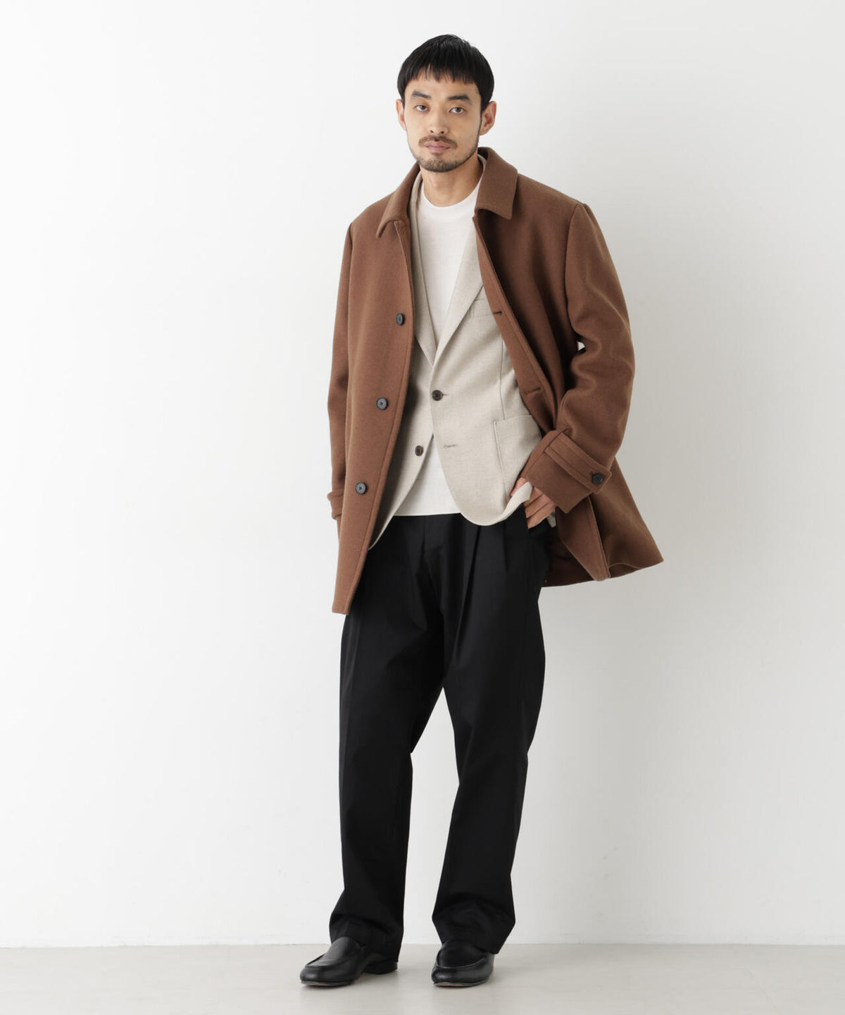 「NEW ON COAT」ウール/Nショートステンカラーコート