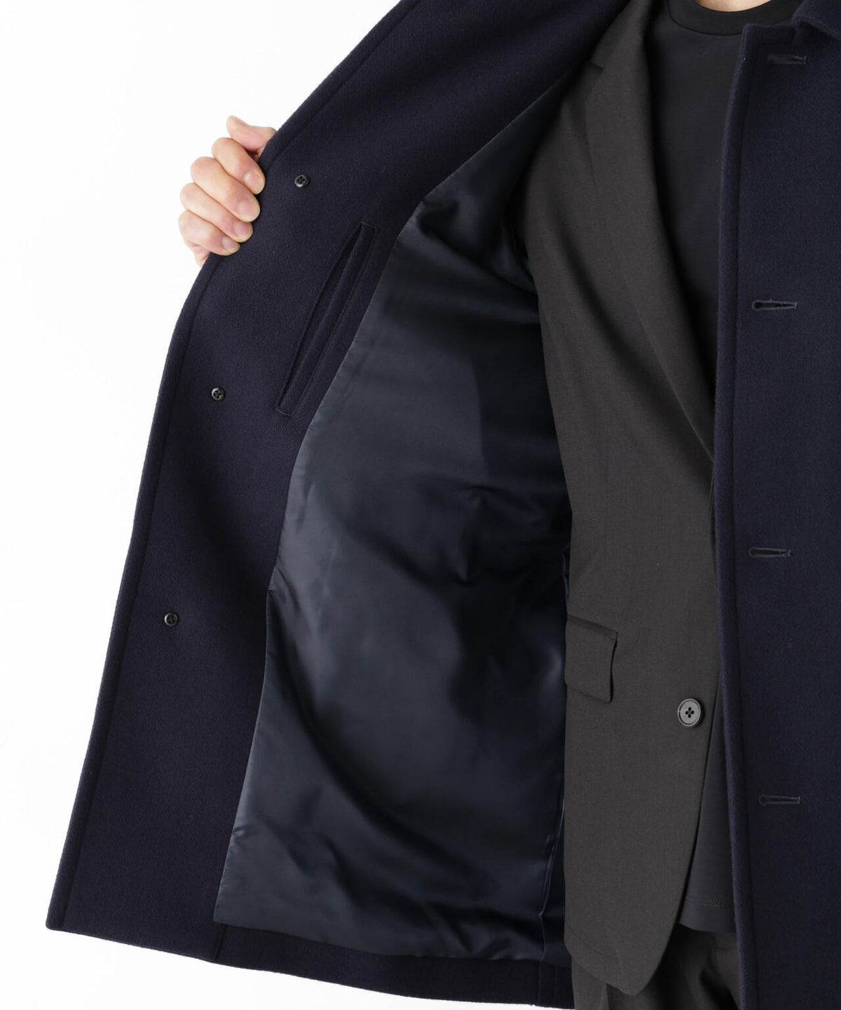 「NEW ON COAT」ウール/Nショートステンカラーコート