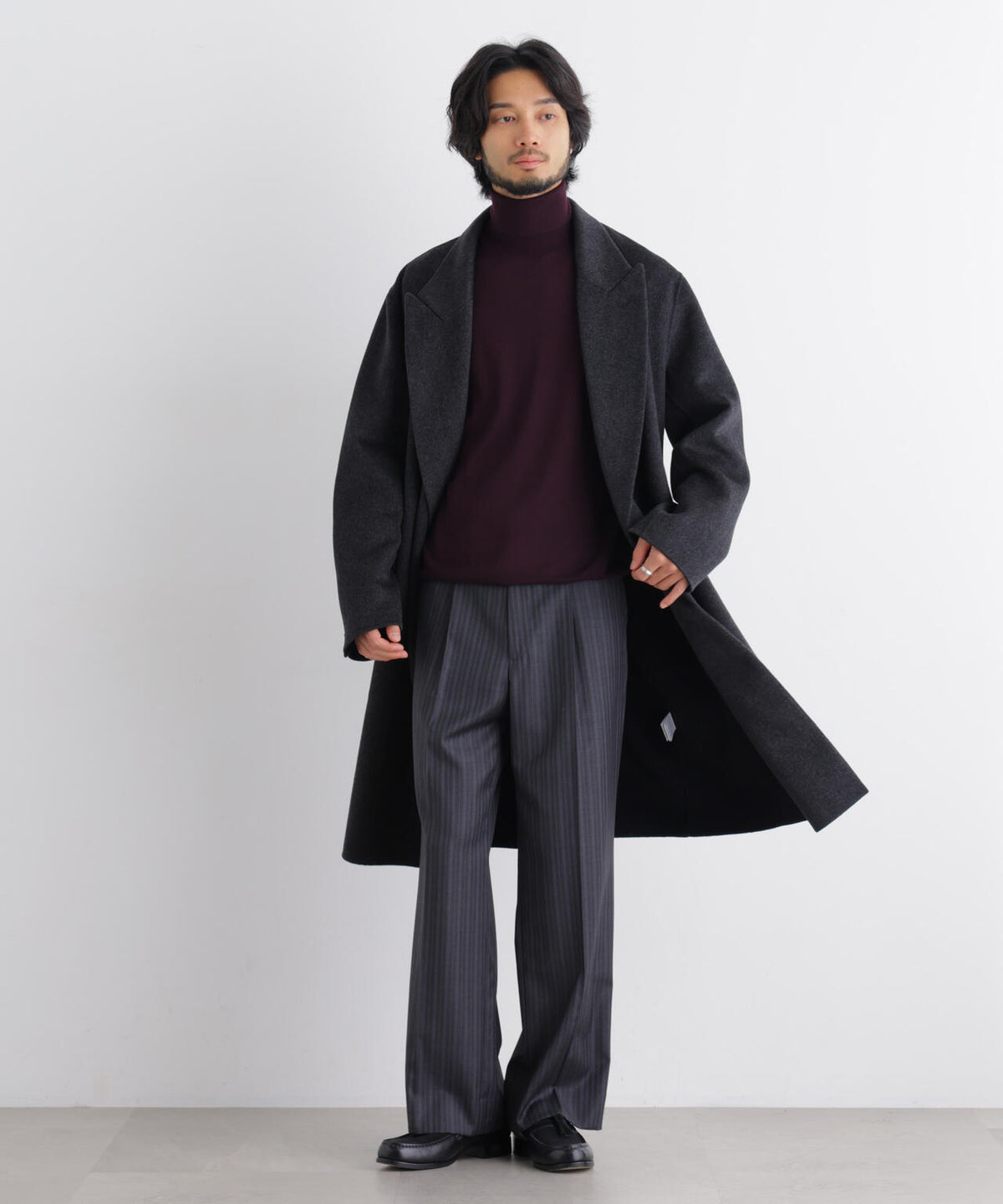 「ASSEMBLANC」 カシミヤブレンドリバーピークドラペルダブルコート
