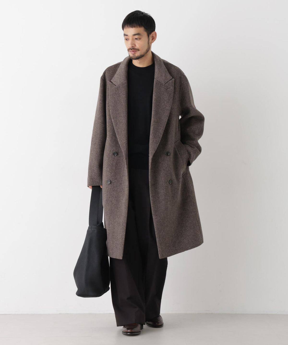 「ASSEMBLANC」 カシミヤブレンドリバーピークドラペルダブルコート