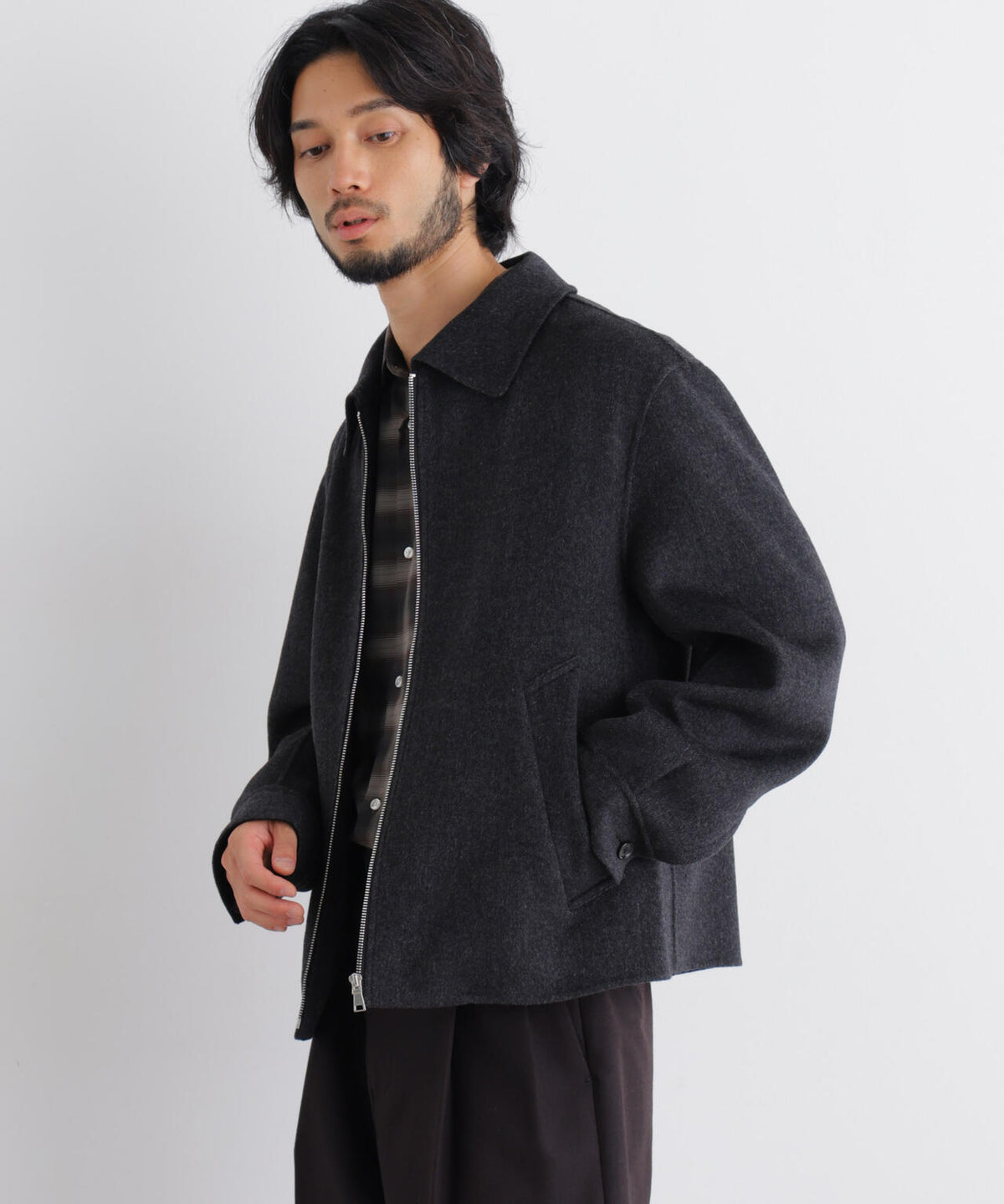 「ASSEMBLANC」 カシミヤブレンドリバーZIPブルゾン