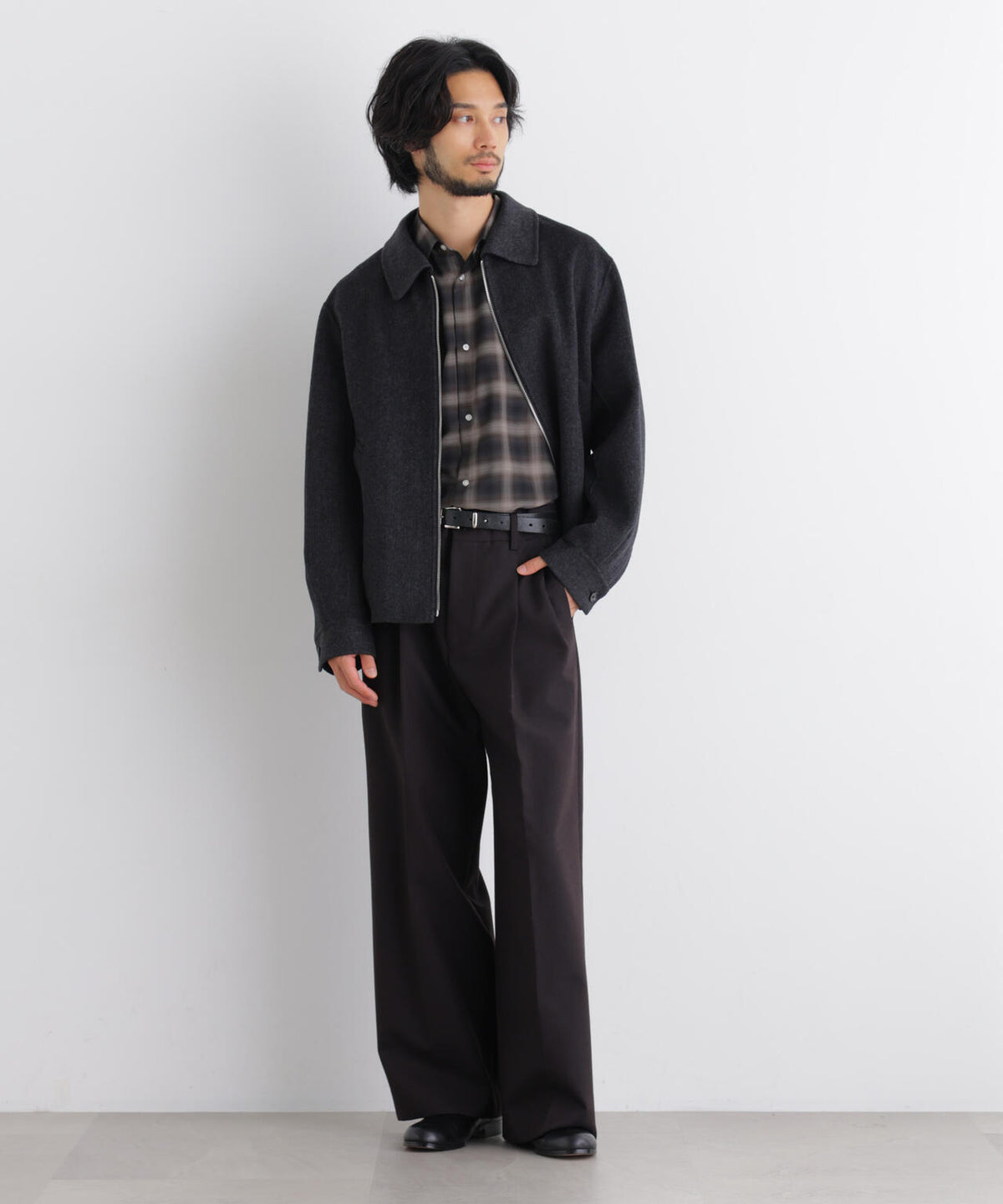 「ASSEMBLANC」 カシミヤブレンドリバーZIPブルゾン