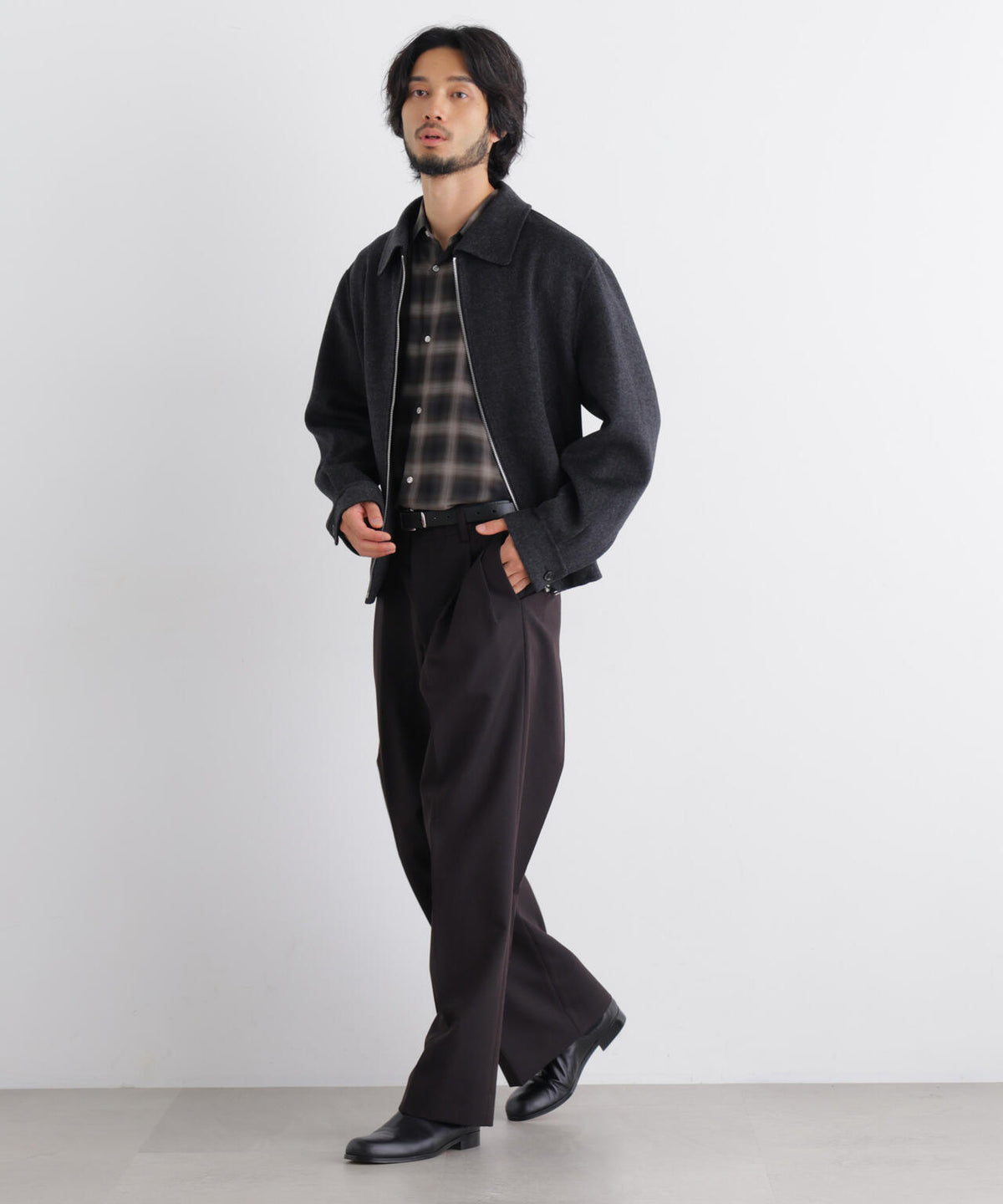 「ASSEMBLANC」 カシミヤブレンドリバーZIPブルゾン