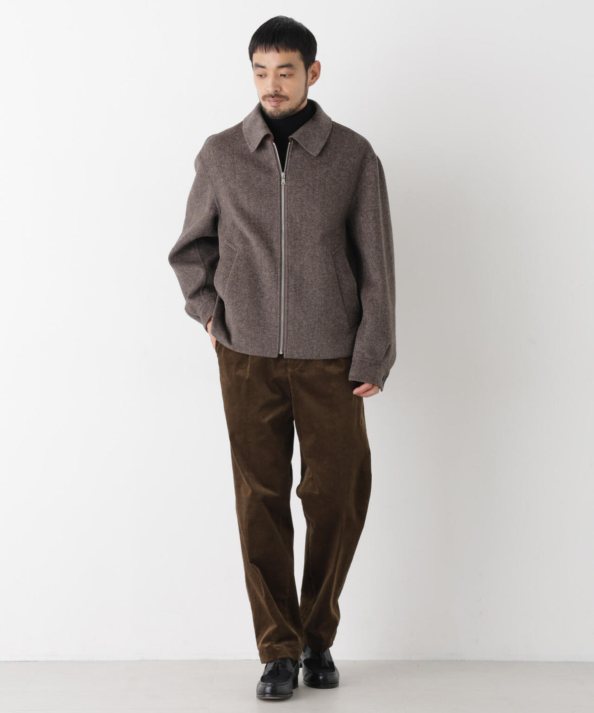 「ASSEMBLANC」 カシミヤブレンドリバーZIPブルゾン