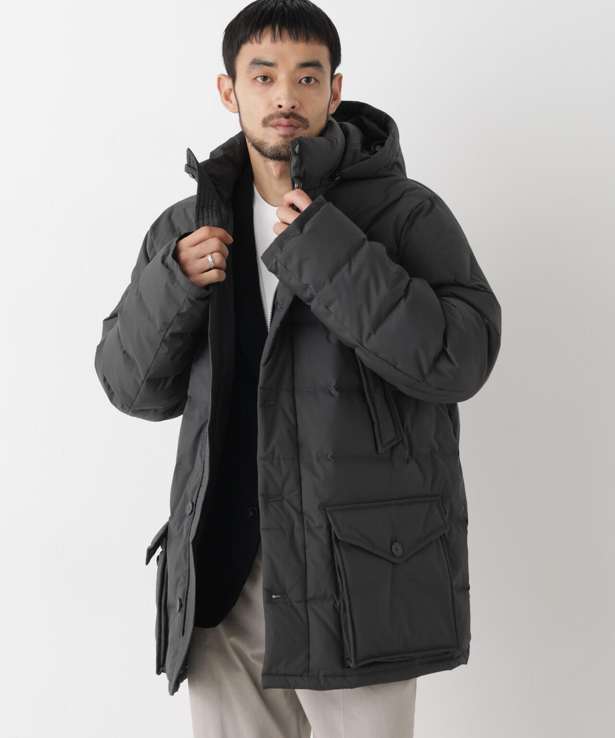 ALLIED FEATHER+DOWN ステッチミドルダウン フード脱着/撥水