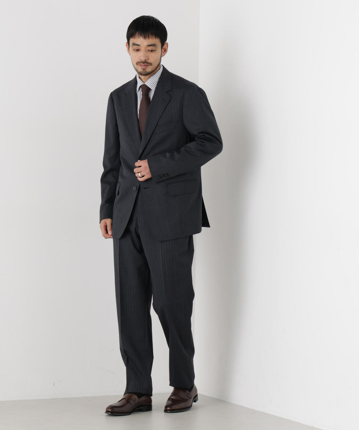 【形態安定】「DamerinoFormal」ウールPペンシルストライプJK/WASHABLE(セットアップ可)