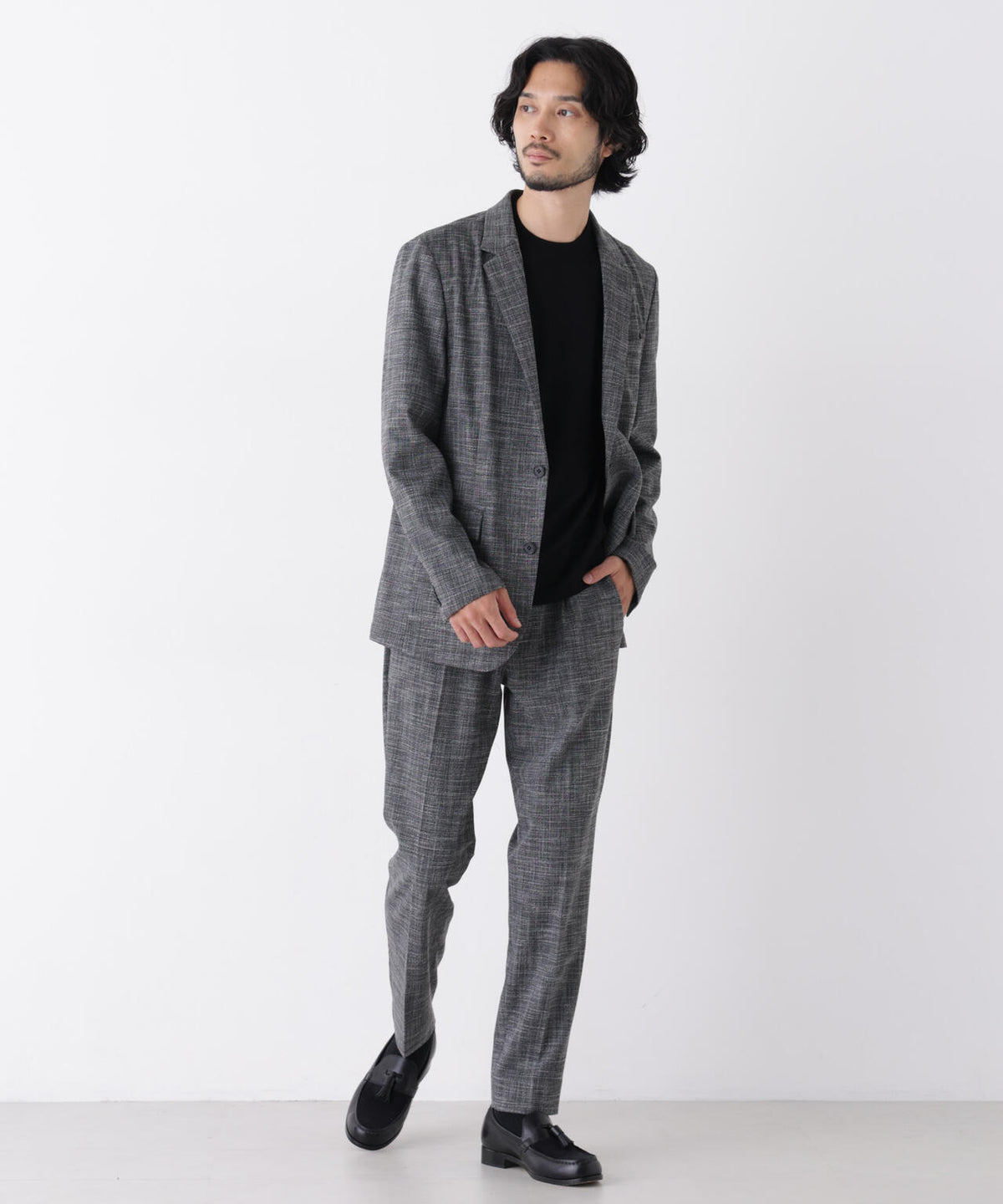 【ストレッチ/マシンウォッシャブル】「Damerino」 T/Rスラブストレッチセットアップ/WASHABLE