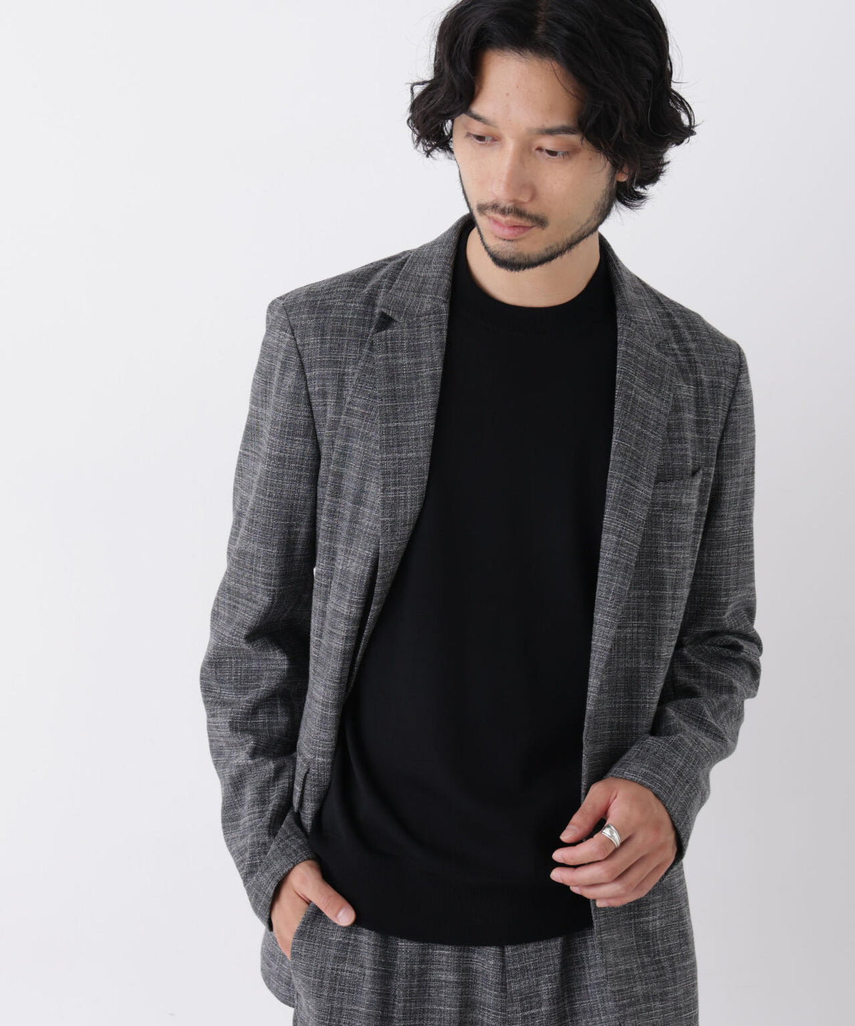 【ストレッチ/マシンウォッシャブル】「Damerino」 T/Rスラブストレッチセットアップ/WASHABLE