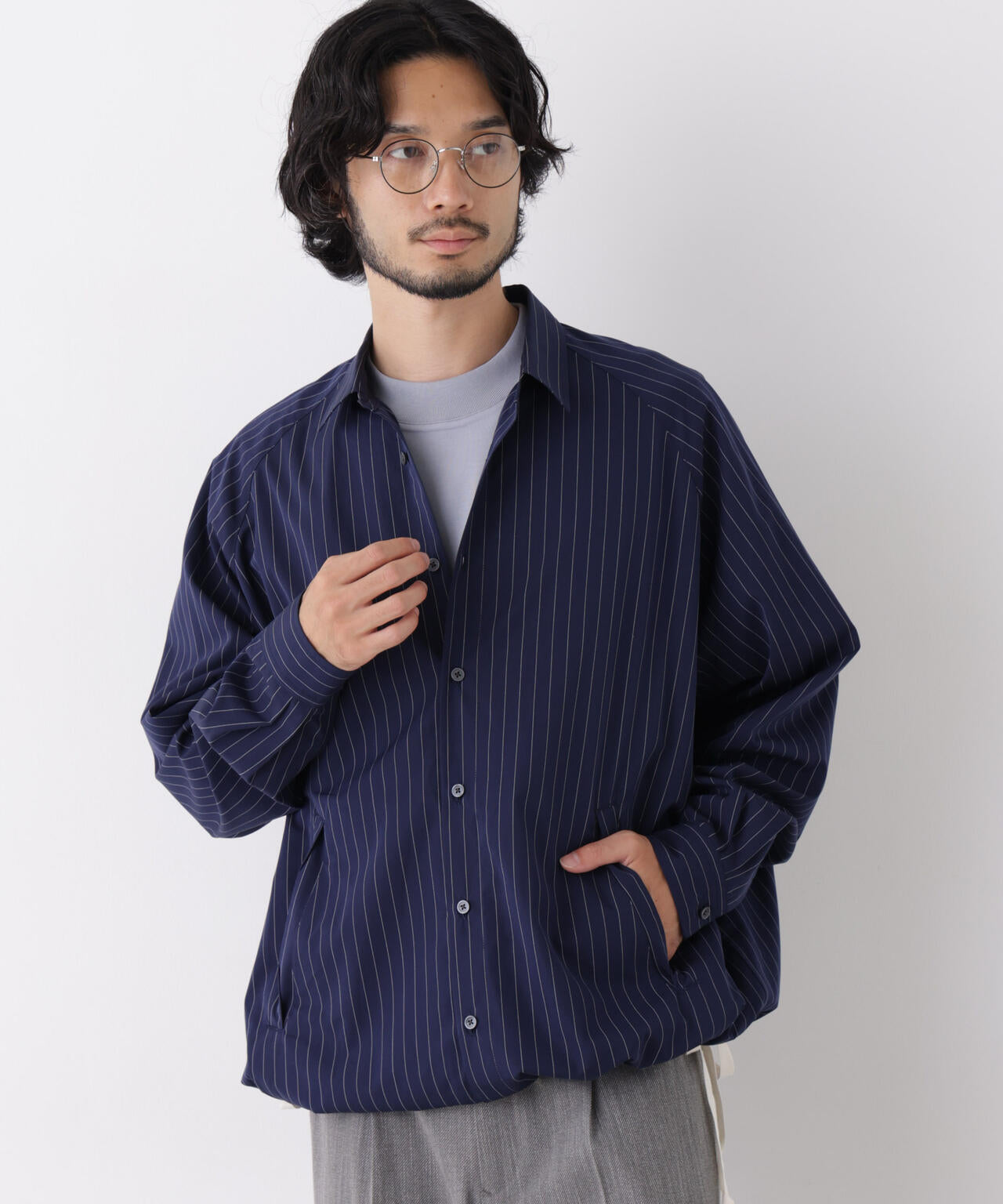 「OtoNANO」2WAYコーチシャツ スーピマコットンタイプライター/ストライプ
