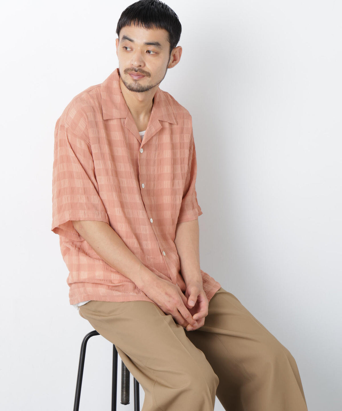 シースルーチェックシャツ 半袖