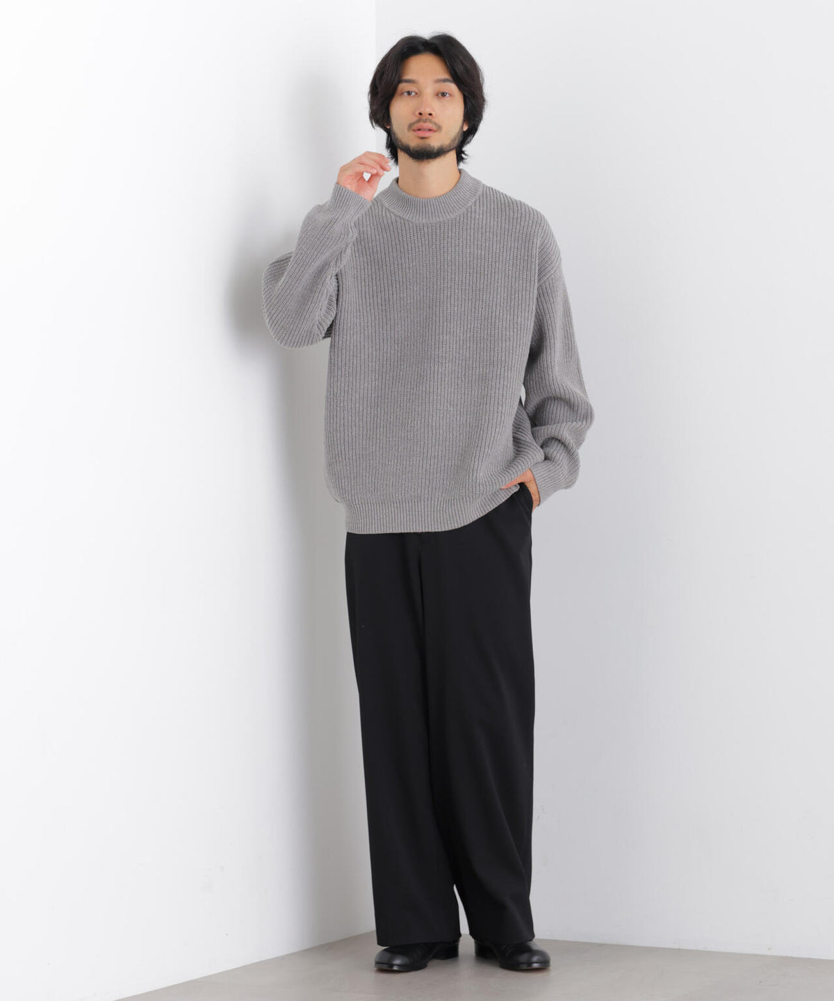 コットンMIXバルキーモックネックニット