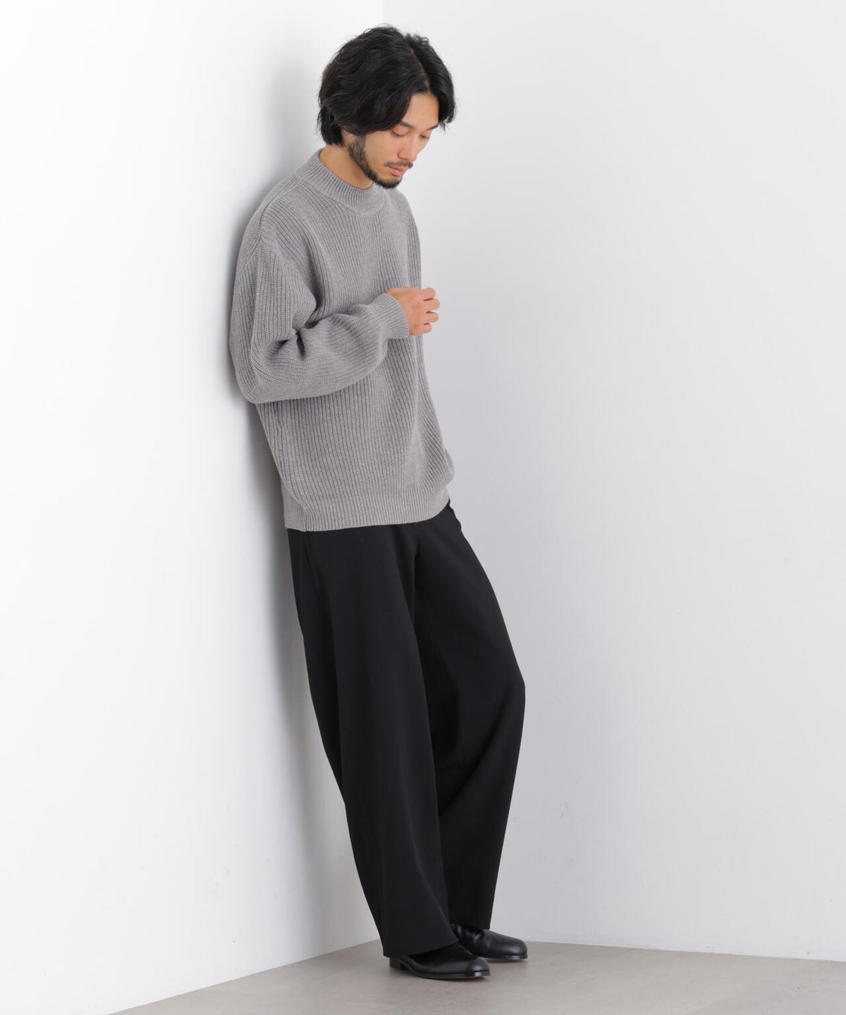 コットンMIXバルキーモックネックニット