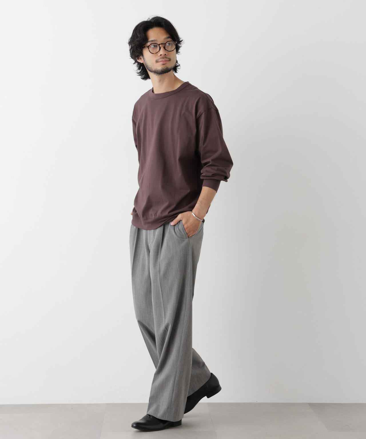 ソフトメランジクルーネックTシャツ 長袖