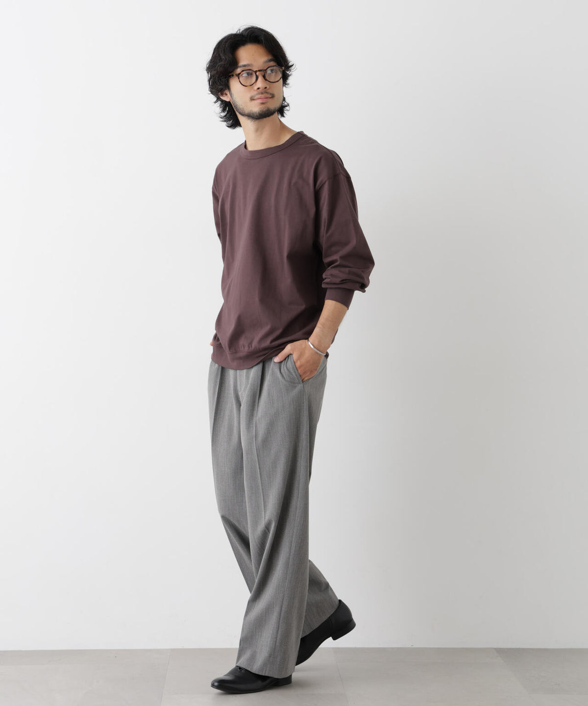 ソフトメランジクルーネックTシャツ 長袖