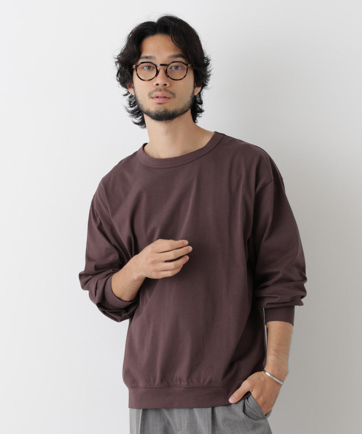 ソフトメランジクルーネックTシャツ 長袖