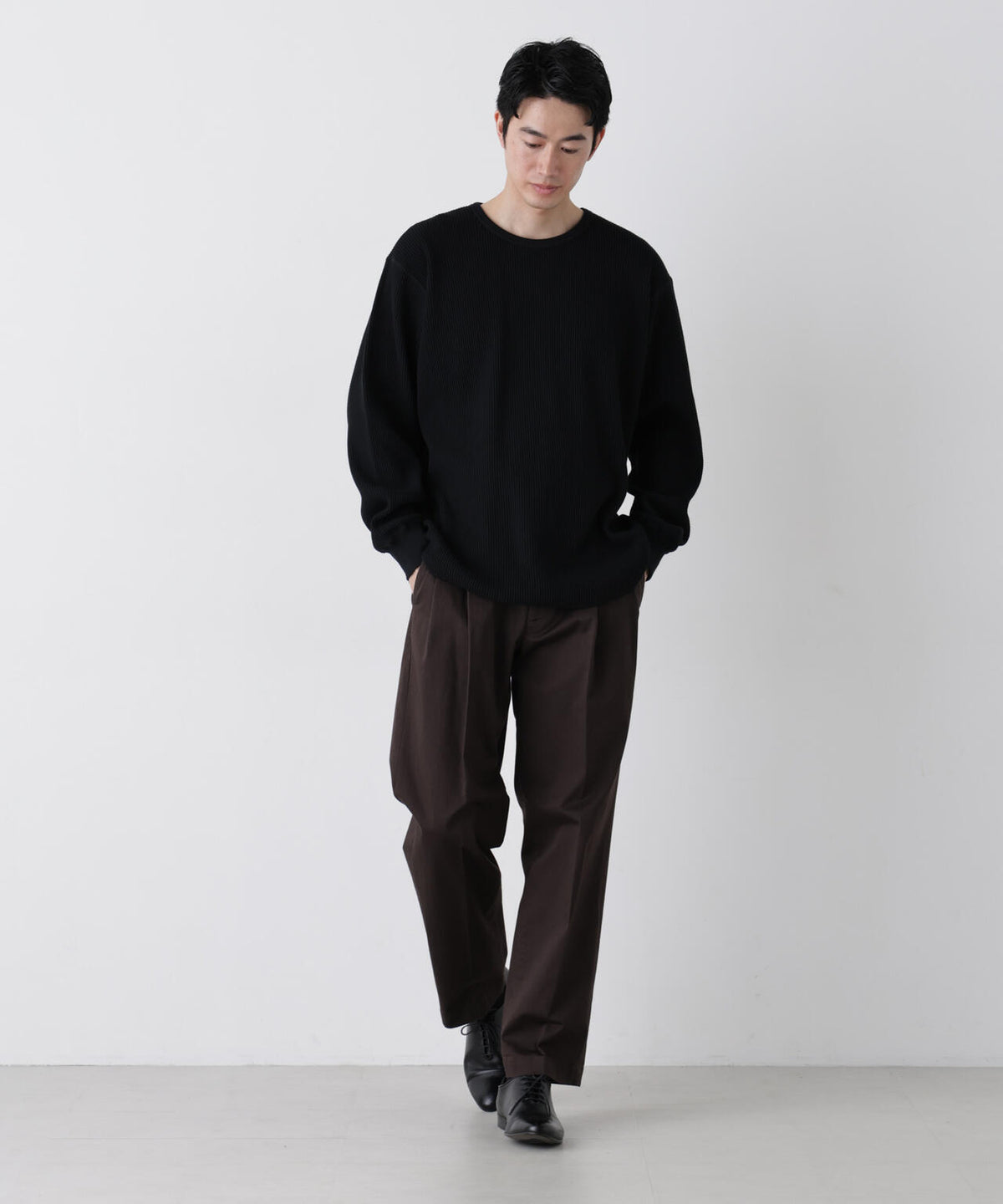 ヘヴィーワッフルクルーネックTシャツ 長袖