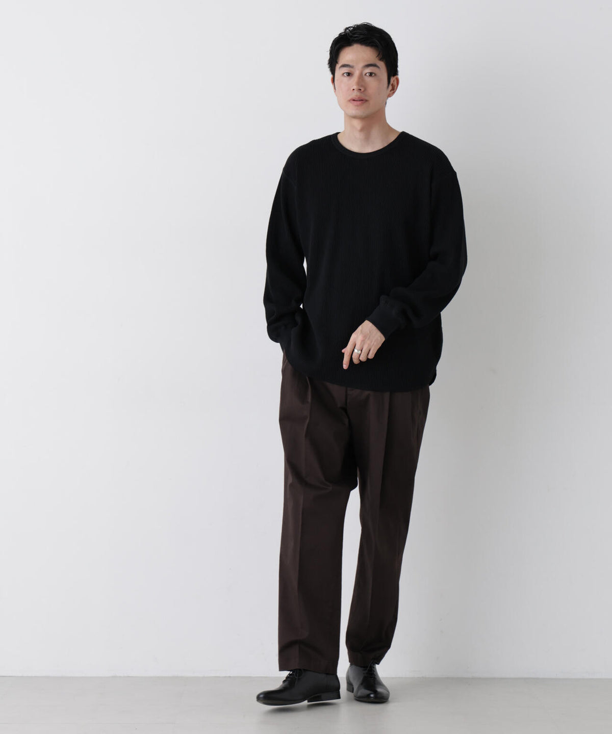 ヘヴィーワッフルクルーネックTシャツ 長袖